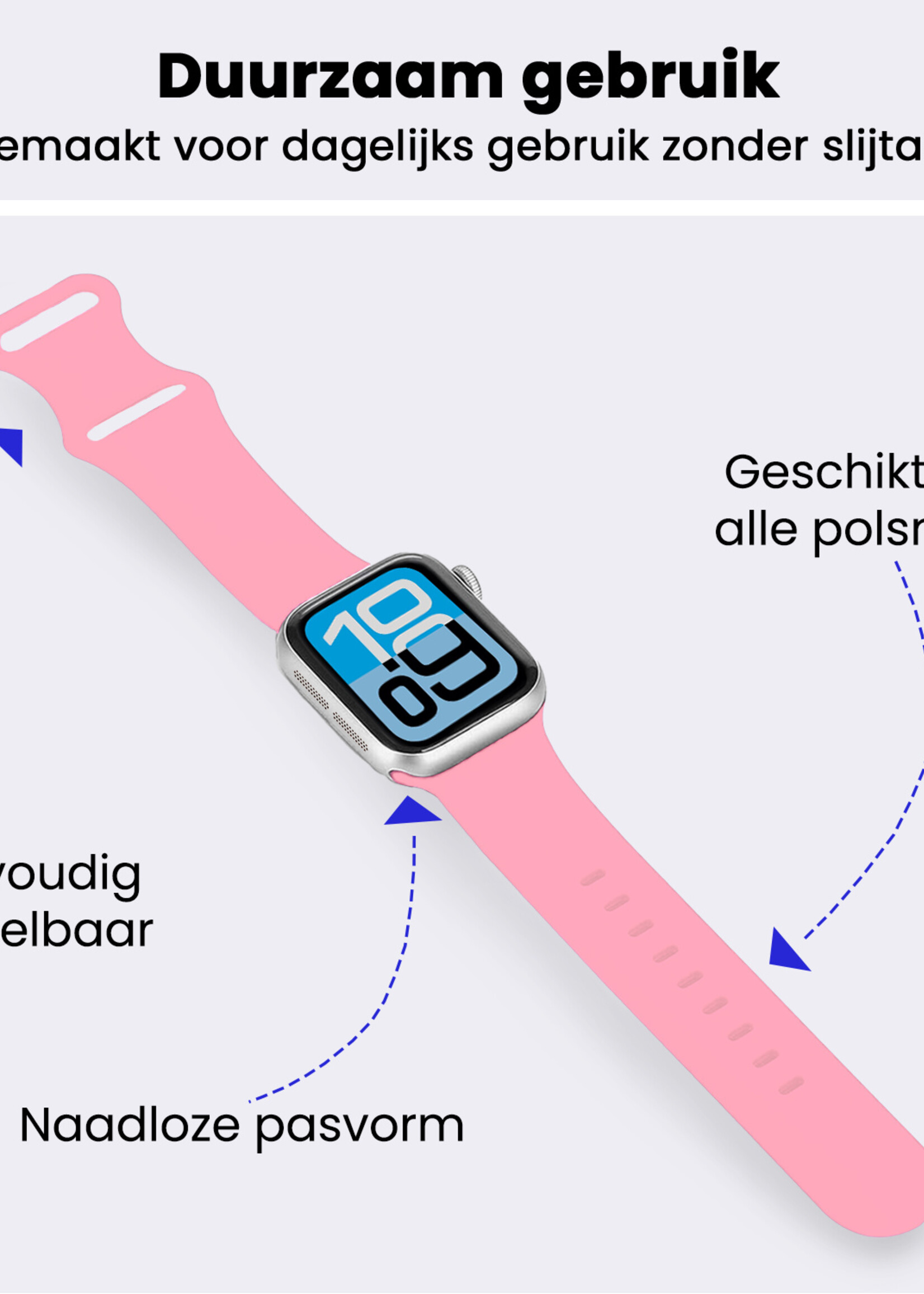 BTH BTH Apple Watch Bandje Siliconen Verstelbaar (38/40/41 mm) - Roze