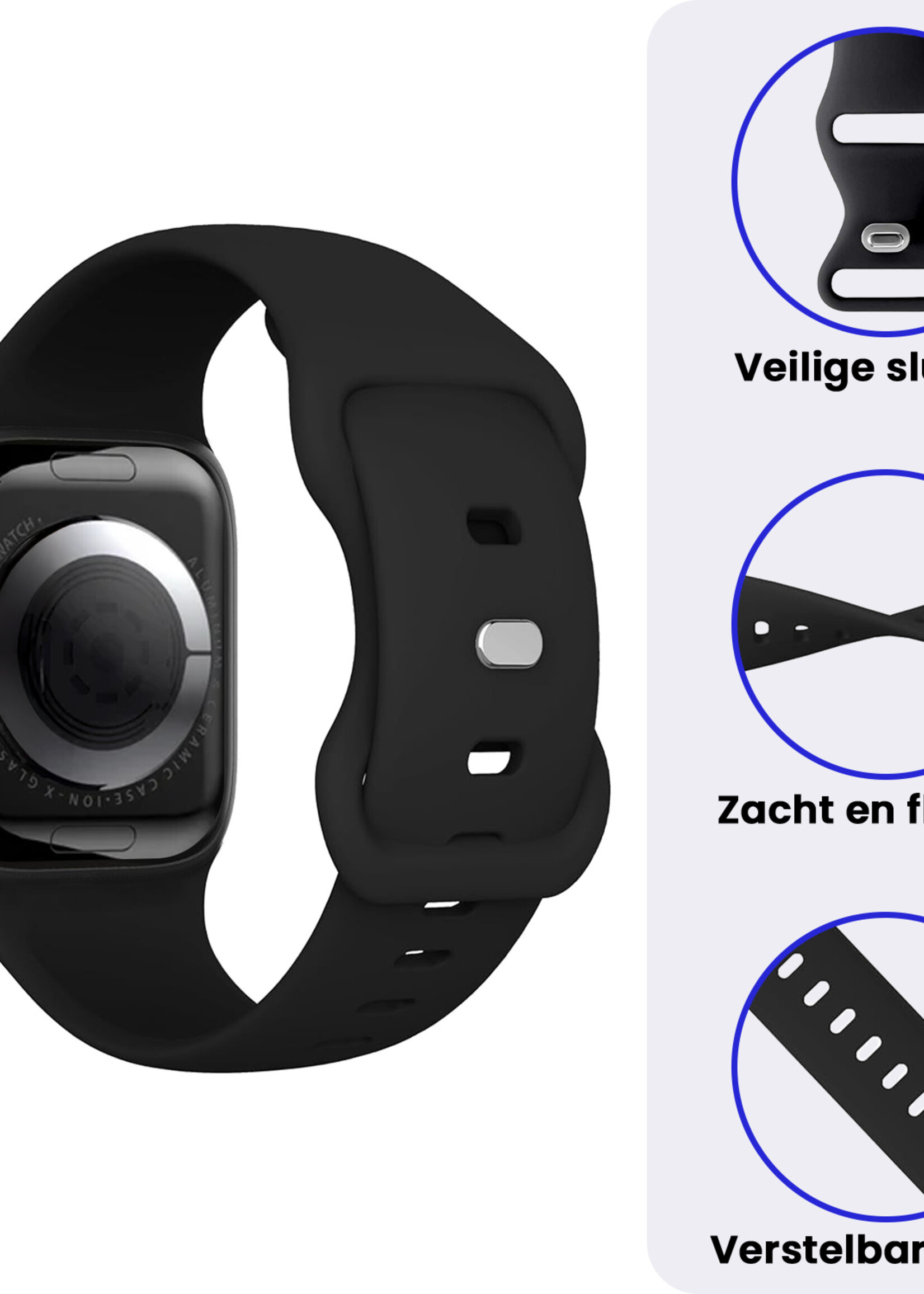 BTH BTH Apple Watch Bandje Siliconen Verstelbaar (38/40/41 mm) - Zwart