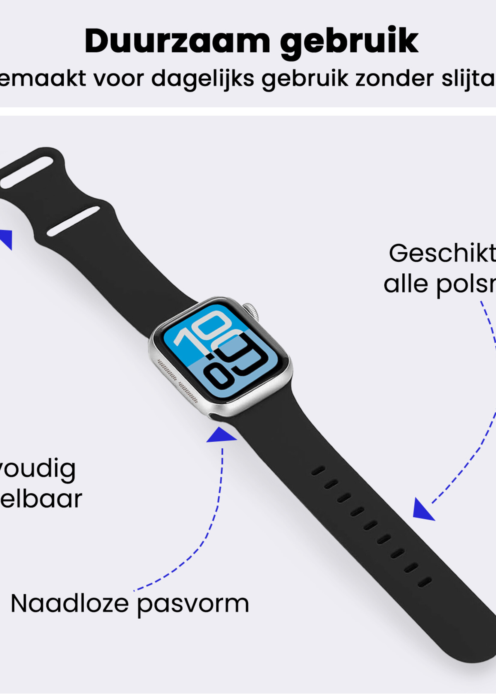 BTH BTH Apple Watch Bandje Siliconen Verstelbaar (38/40/41 mm) - Zwart