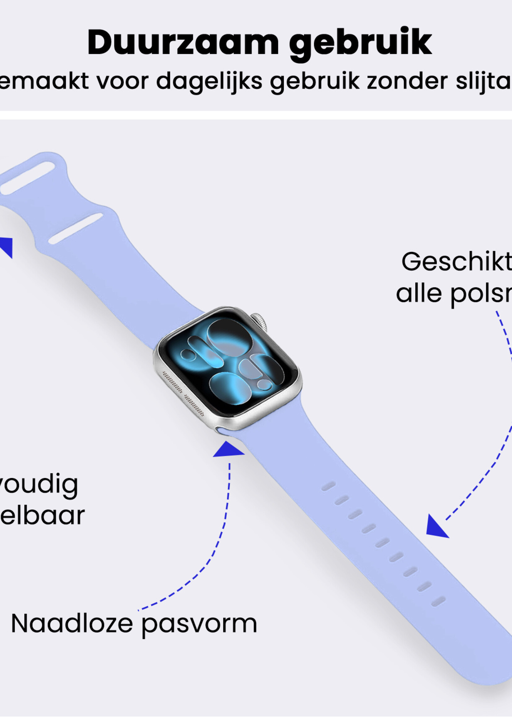 BTH BTH Apple Watch Bandje Siliconen Verstelbaar (42/44/45/46 mm) - Baby Blauw