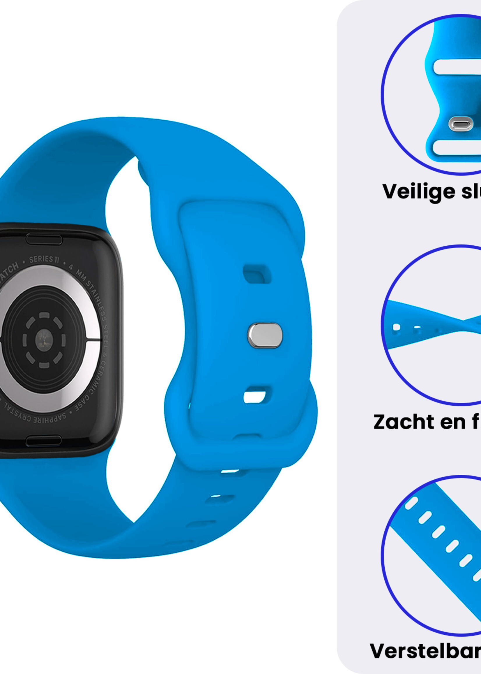BTH BTH Apple Watch Bandje Siliconen Verstelbaar (42/44/45/46 mm) - Blauw