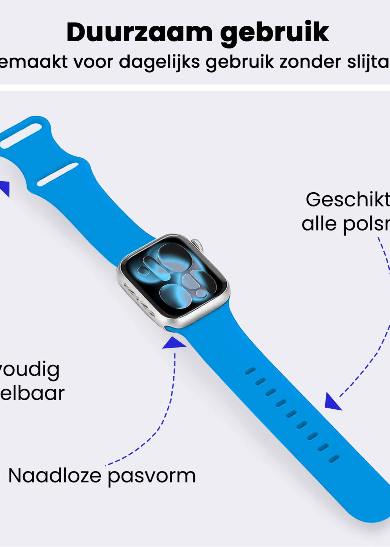 BTH BTH Apple Watch Bandje Siliconen Verstelbaar (42/44/45/46 mm) - Blauw