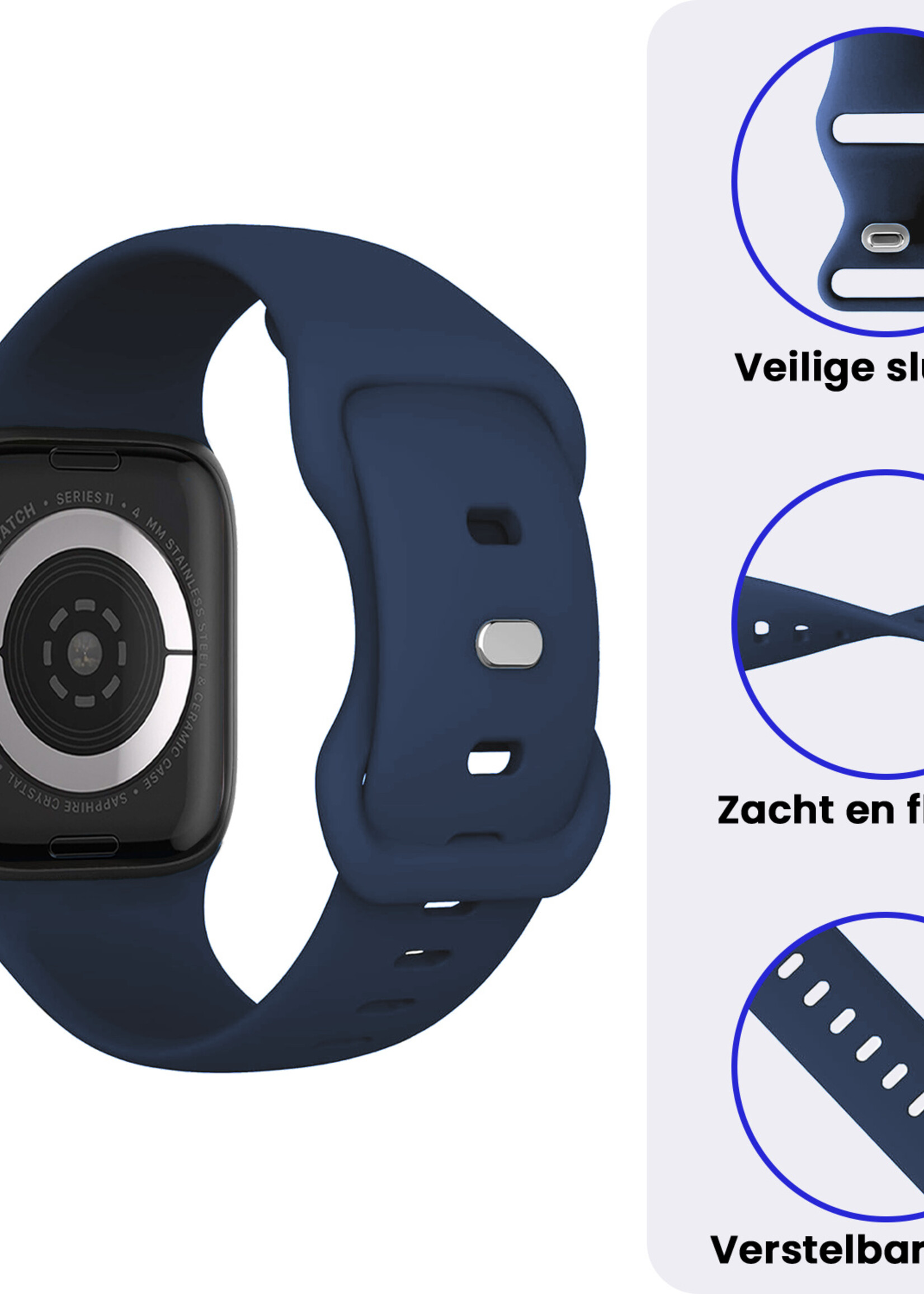 BTH BTH Apple Watch Bandje Siliconen Verstelbaar (42/44/45/46 mm) - Donkerblauw