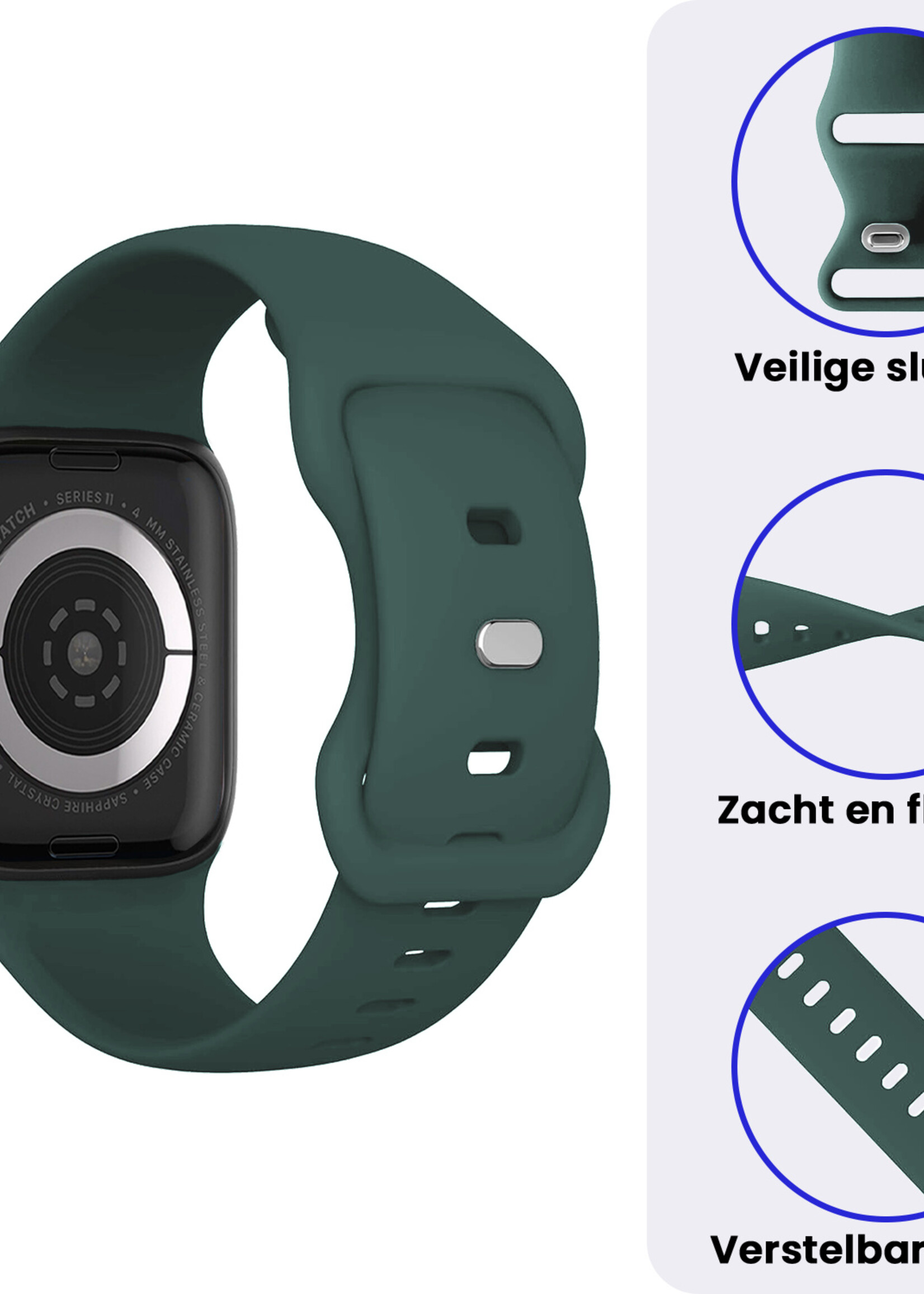 BTH BTH Apple Watch Bandje Siliconen Verstelbaar (42/44/45/46 mm) - Donkergroen