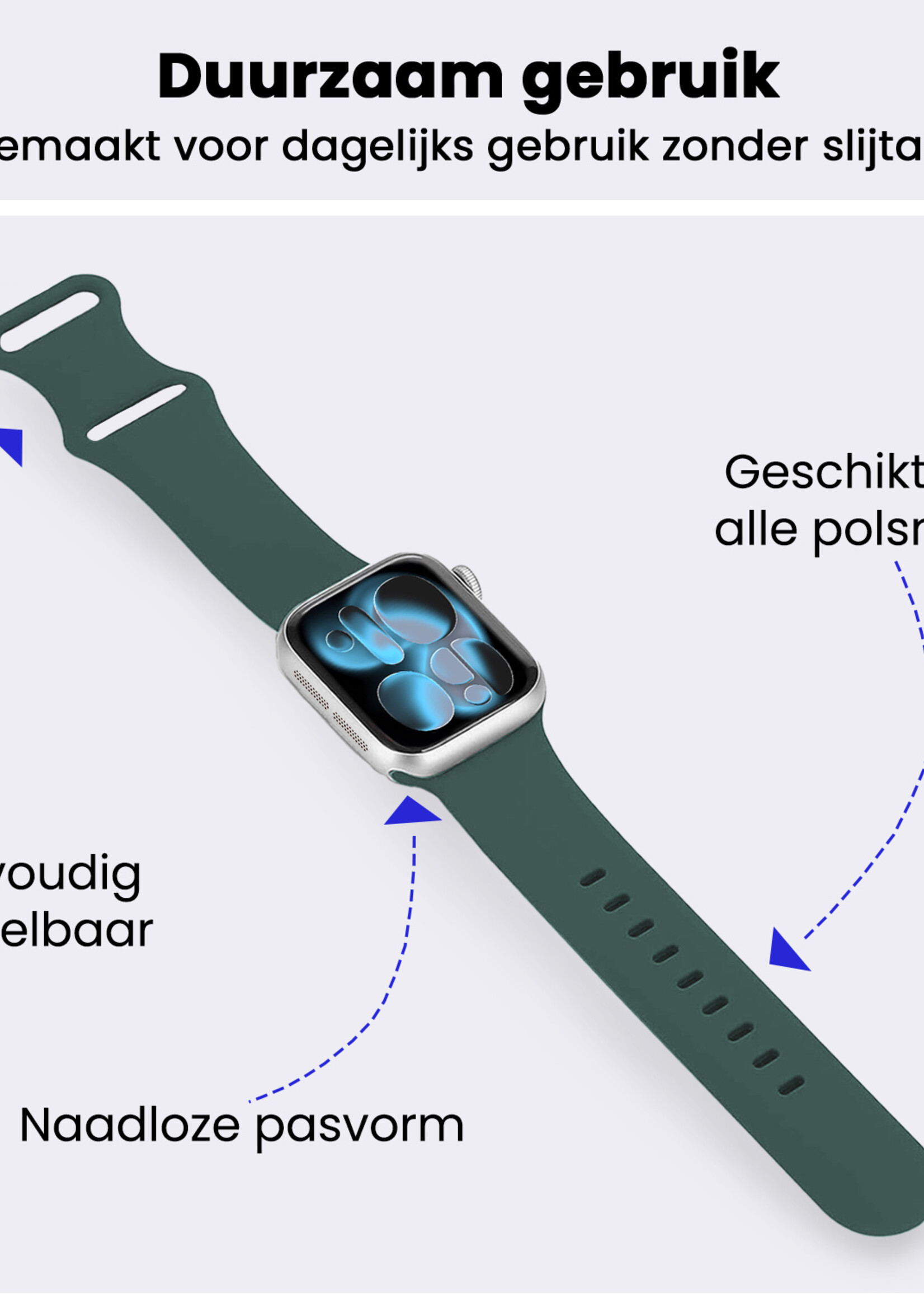 BTH BTH Apple Watch Bandje Siliconen Verstelbaar (42/44/45/46 mm) - Donkergroen