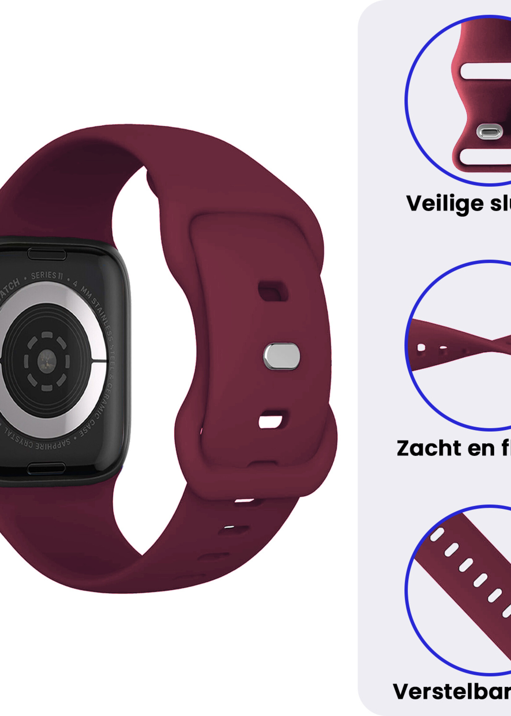 BTH BTH Apple Watch Bandje Siliconen Verstelbaar (42/44/45/46 mm) - Donker Rood