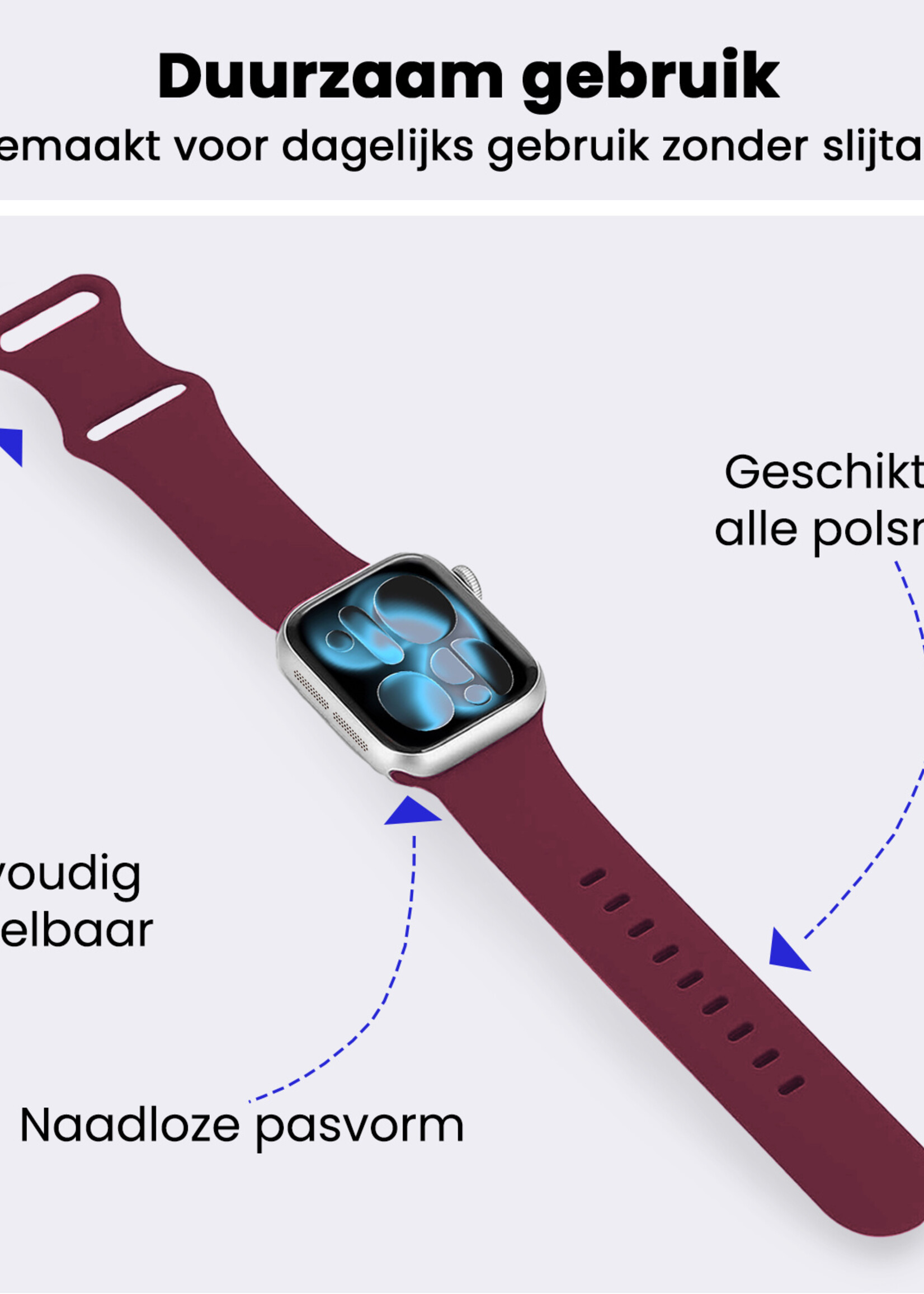 BTH BTH Apple Watch Bandje Siliconen Verstelbaar (42/44/45/46 mm) - Donker Rood