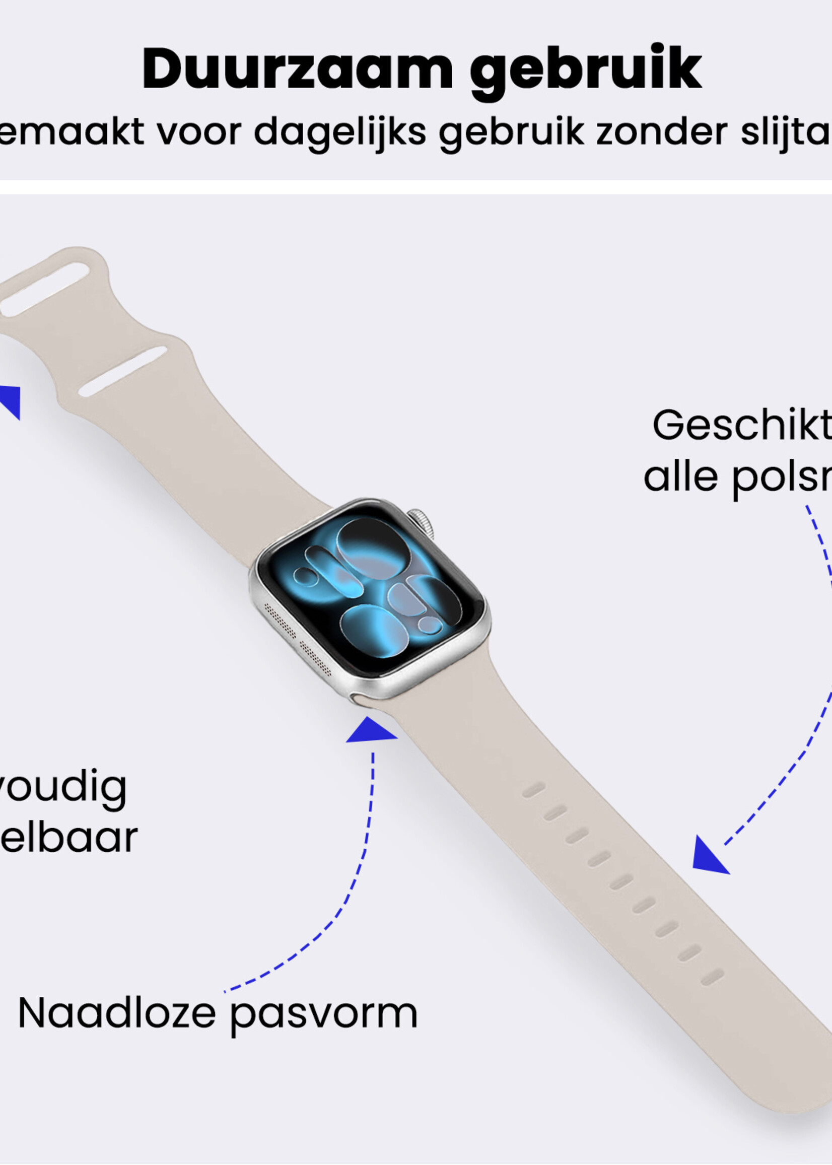BTH BTH Apple Watch Bandje Siliconen Verstelbaar (42/44/45/46 mm) - Ivoor