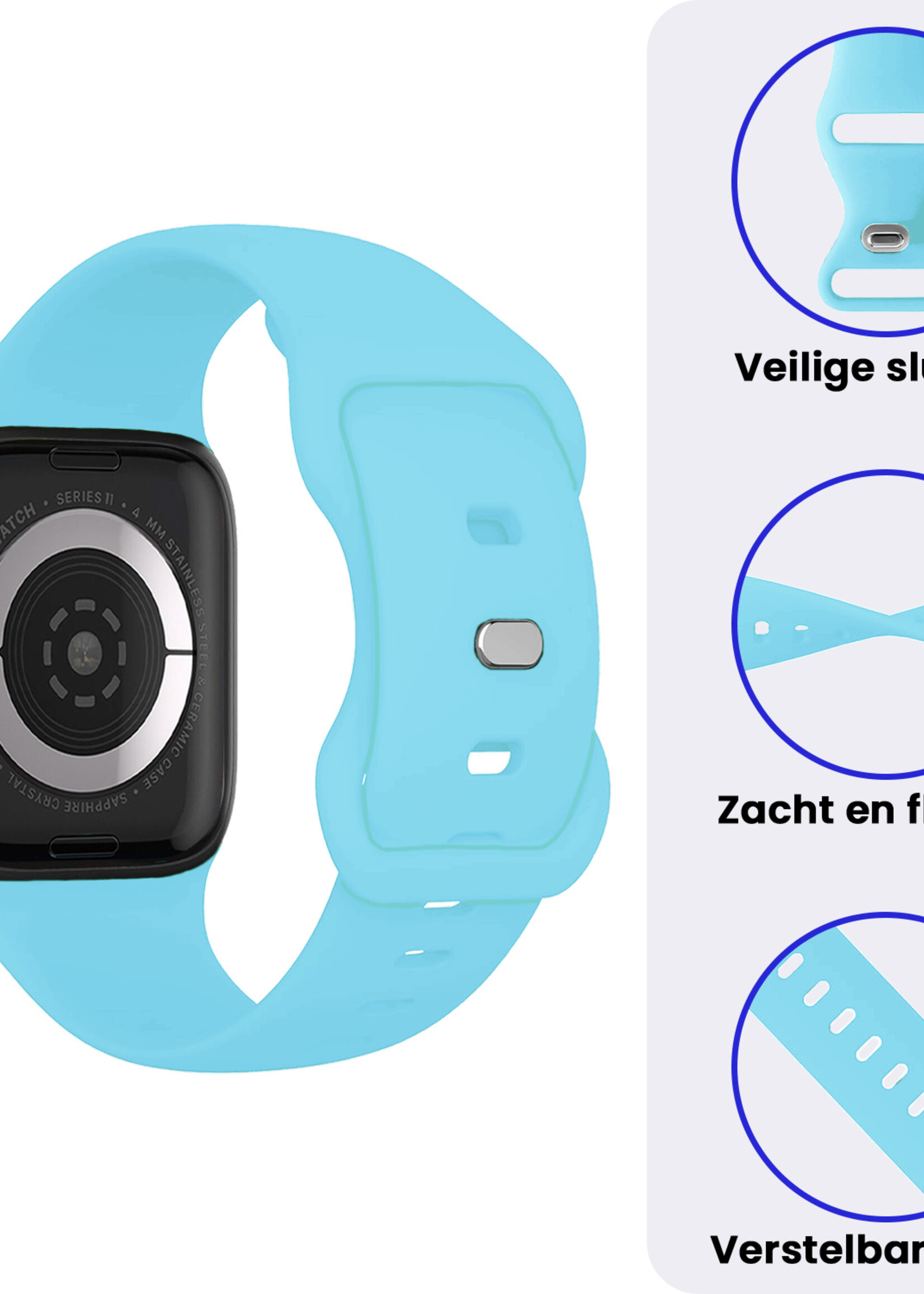 BTH BTH Apple Watch Bandje Siliconen Verstelbaar (42/44/45/46 mm) - Lichtblauw