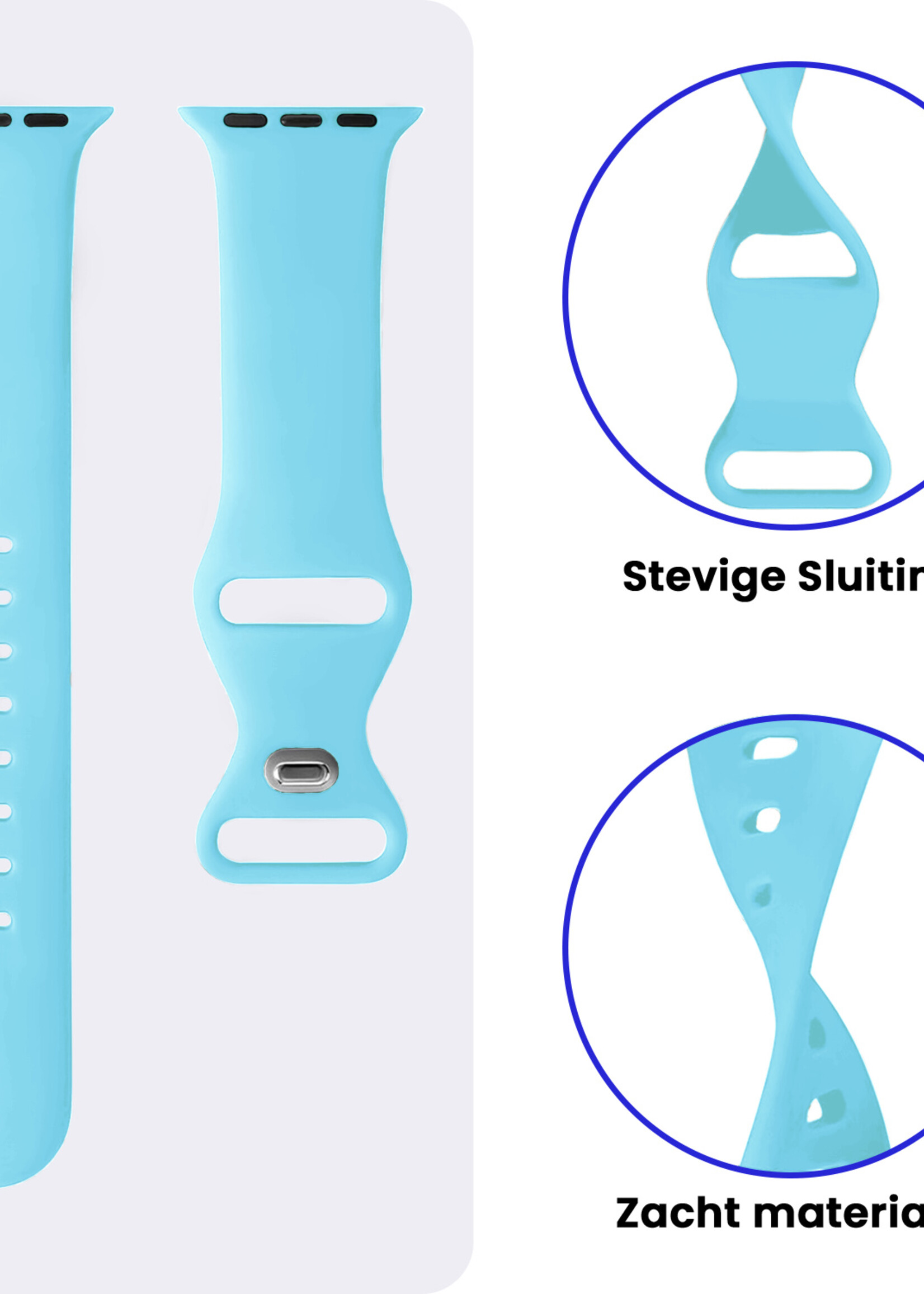 BTH BTH Apple Watch Bandje Siliconen Verstelbaar (42/44/45/46 mm) - Lichtblauw