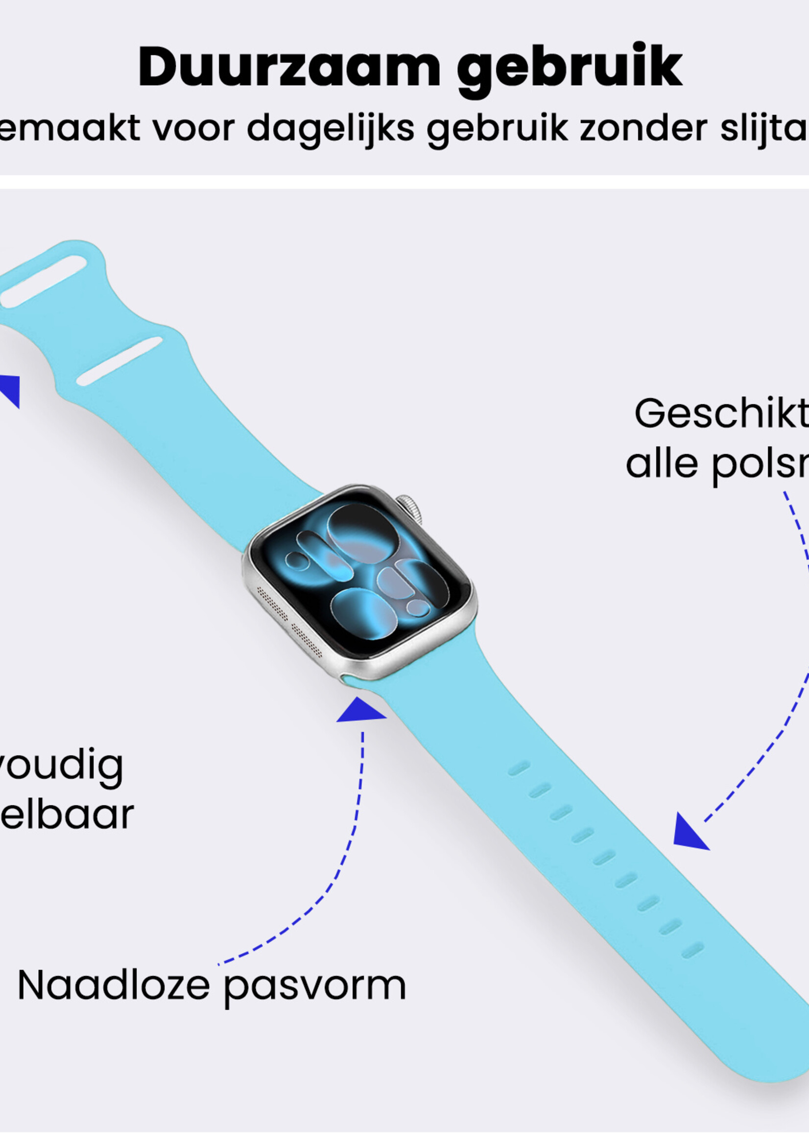 BTH BTH Apple Watch Bandje Siliconen Verstelbaar (42/44/45/46 mm) - Lichtblauw