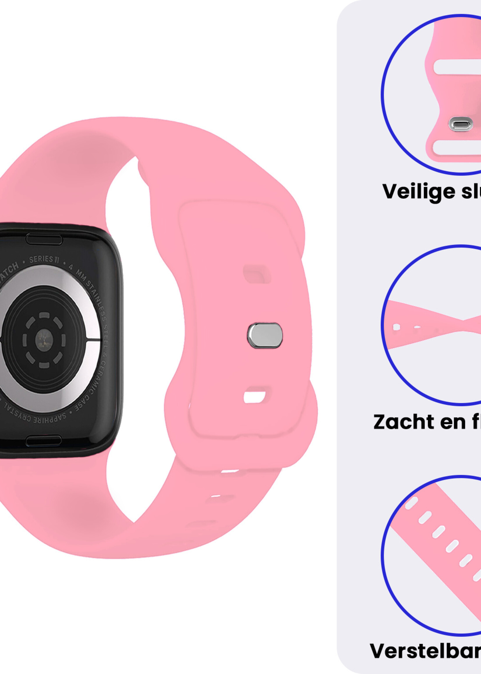 BTH BTH Apple Watch Bandje Siliconen Verstelbaar (42/44/45/46 mm) - Roze