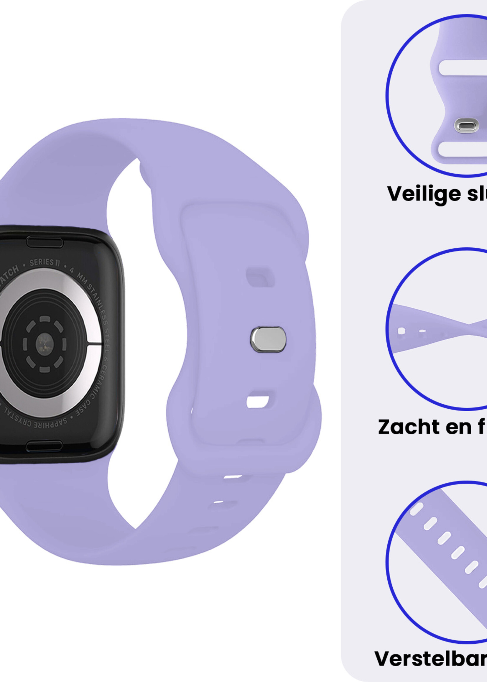 BTH BTH Apple Watch Bandje Siliconen Verstelbaar (42/44/45/46 mm) - Violet