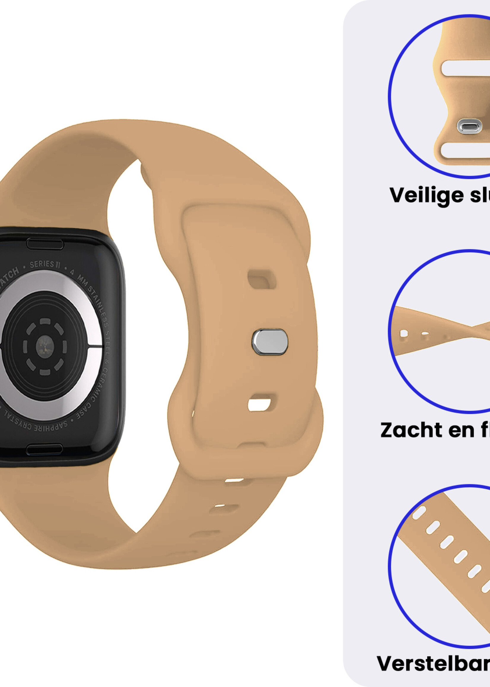 BTH BTH Apple Watch Bandje Siliconen Verstelbaar (42/44/45/46 mm) - Walnoot