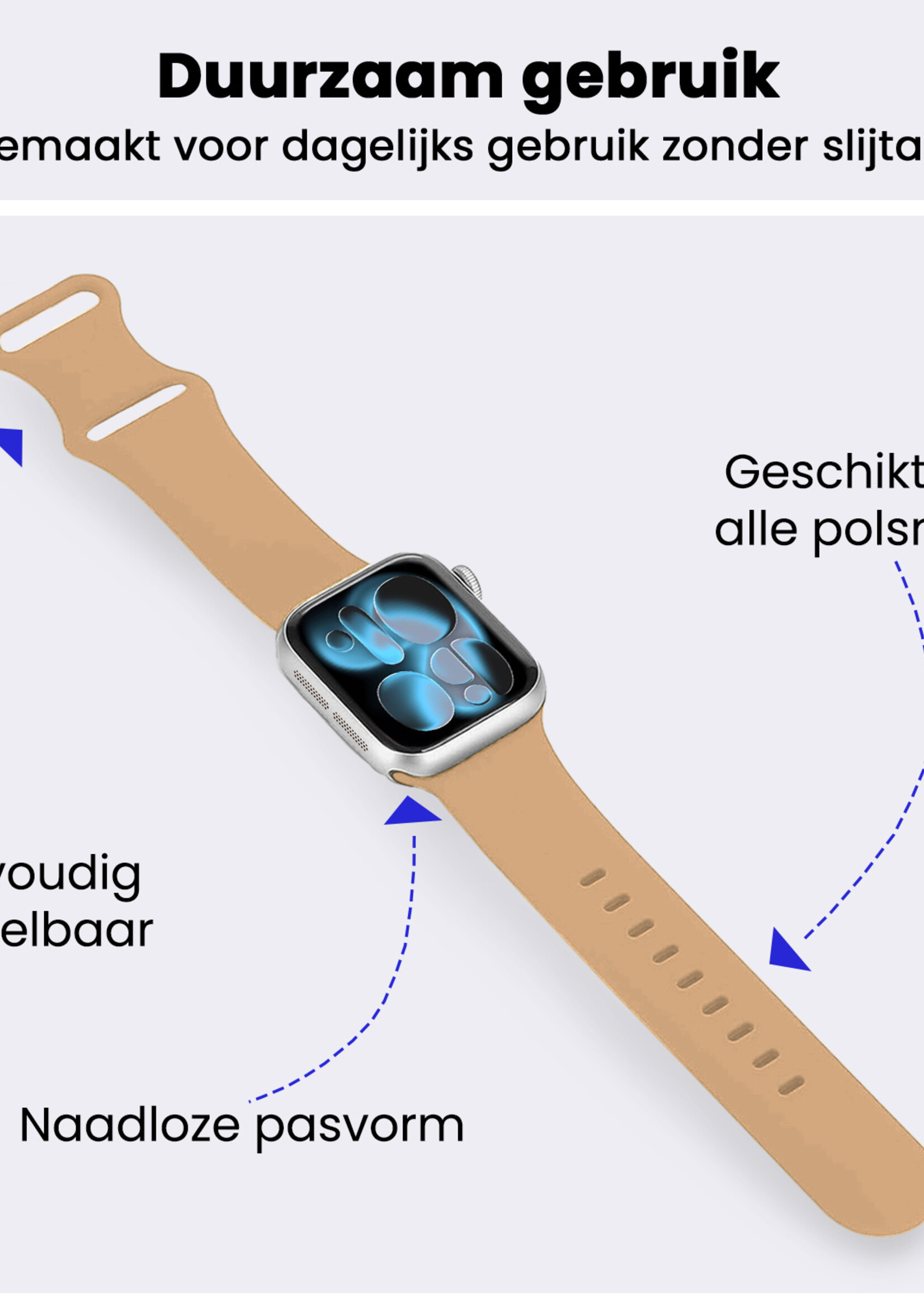 BTH BTH Apple Watch Bandje Siliconen Verstelbaar (42/44/45/46 mm) - Walnoot
