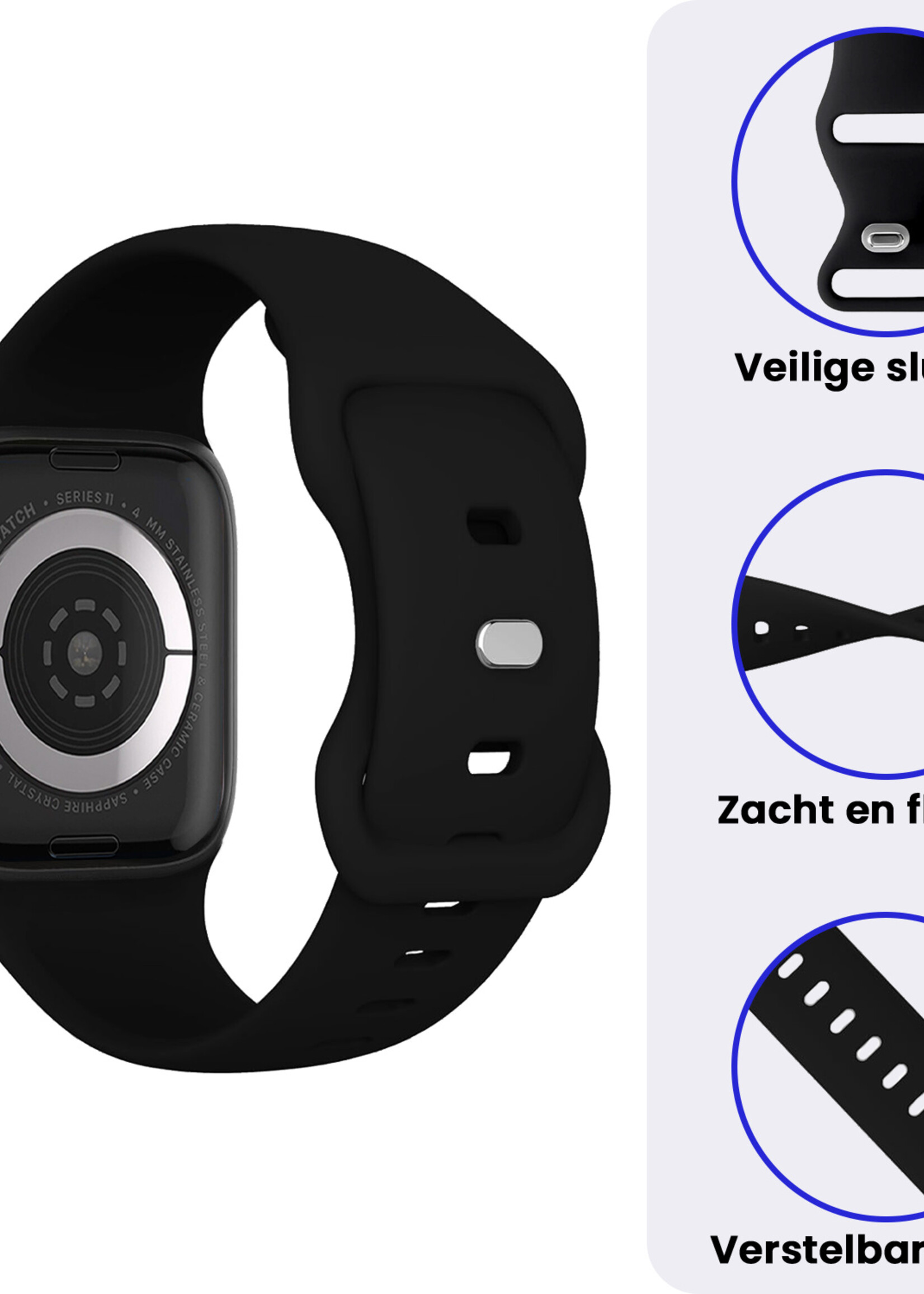BTH BTH Apple Watch Bandje Siliconen Verstelbaar (42/44/45/46 mm) - Zwart