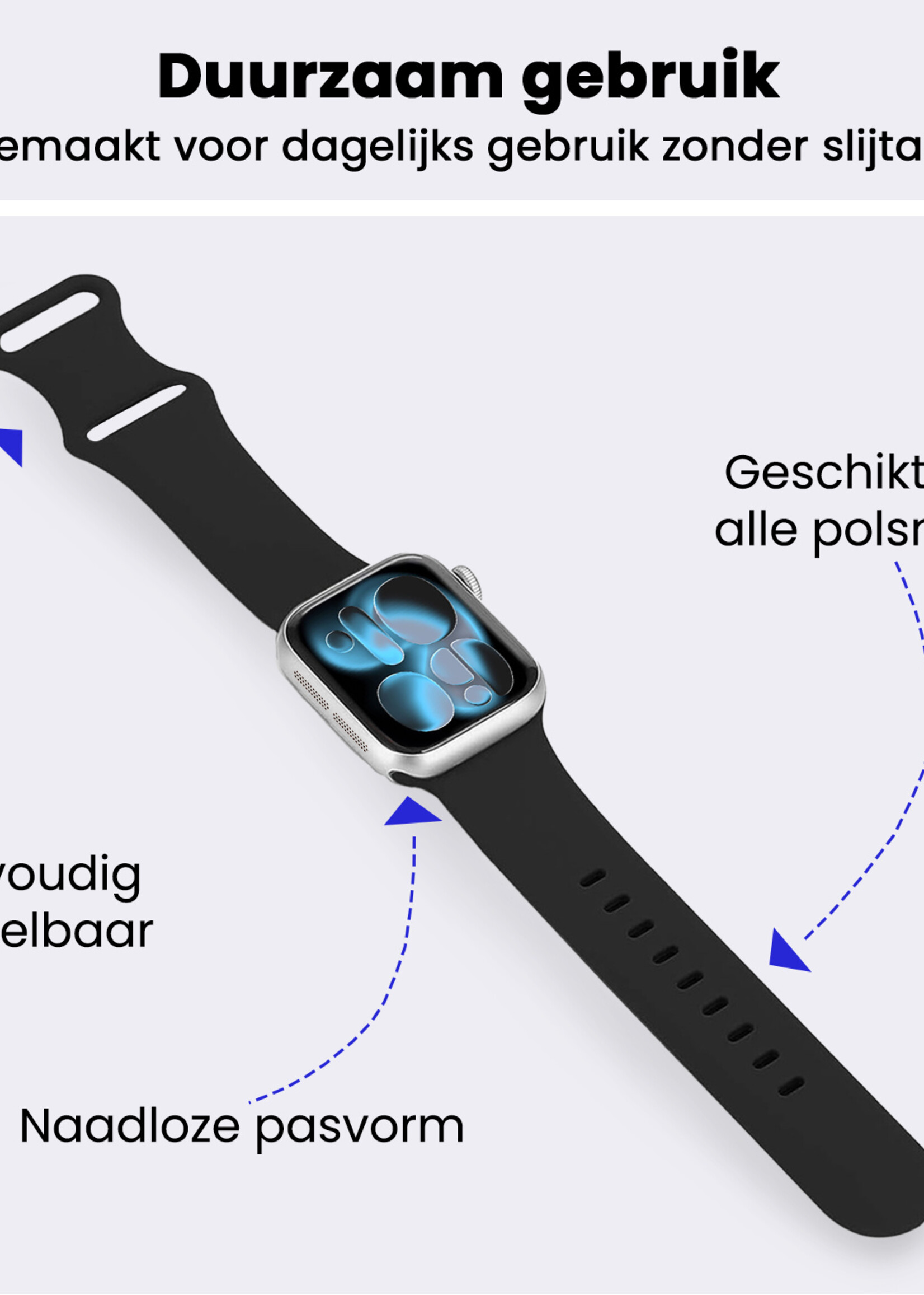 BTH BTH Apple Watch Bandje Siliconen Verstelbaar (42/44/45/46 mm) - Zwart