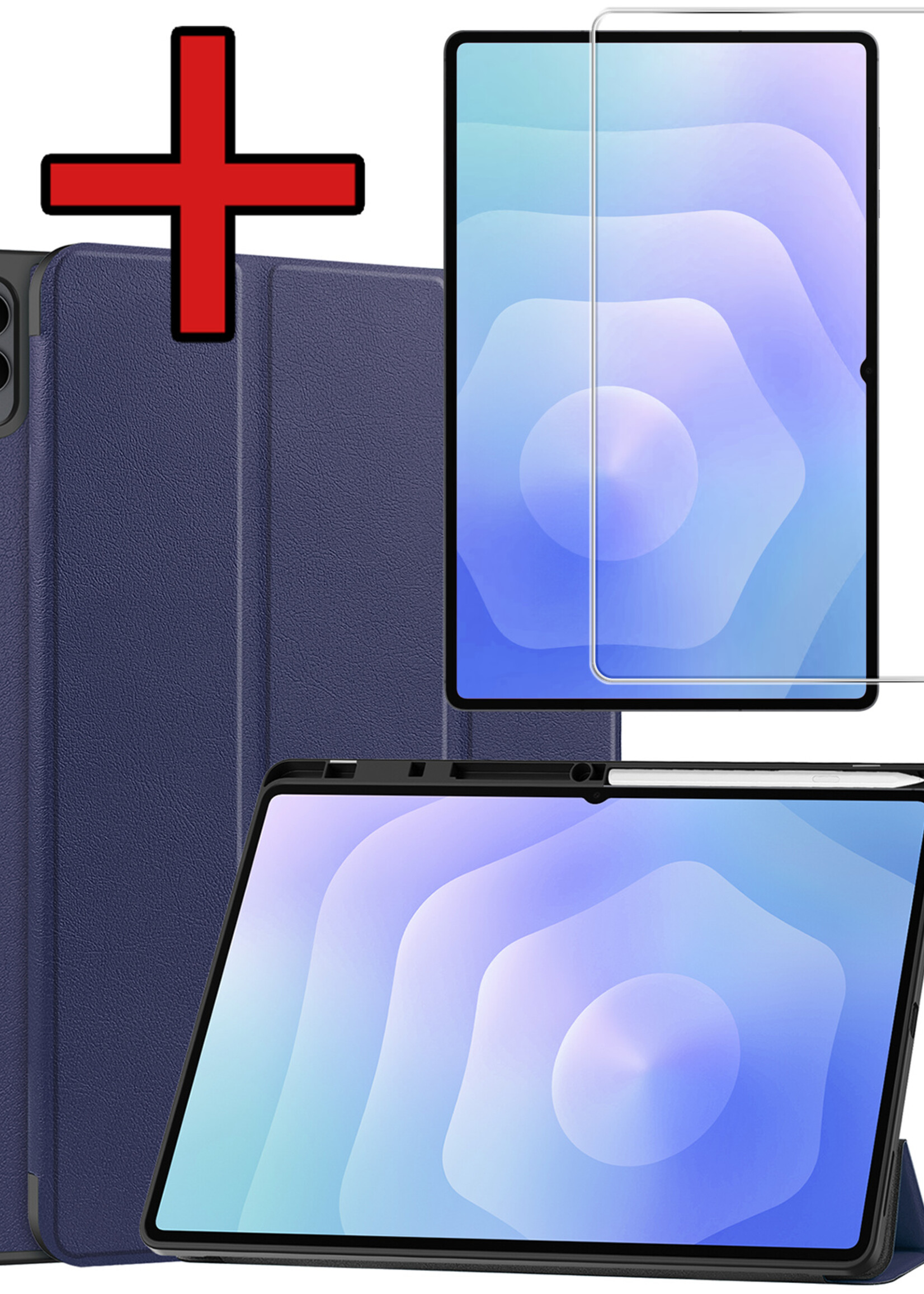 BTH BTH Samsung Galaxy Tab S11 Ultra Hoesje Met Uitsparing S Pen Met Screenprotector - Donkerblauw