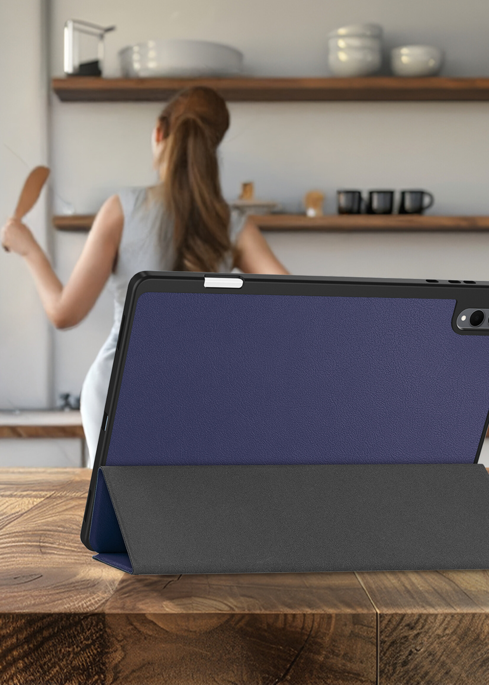 BTH BTH Samsung Galaxy Tab S11 Ultra Hoesje Met Uitsparing S Pen Met Screenprotector - Donkerblauw