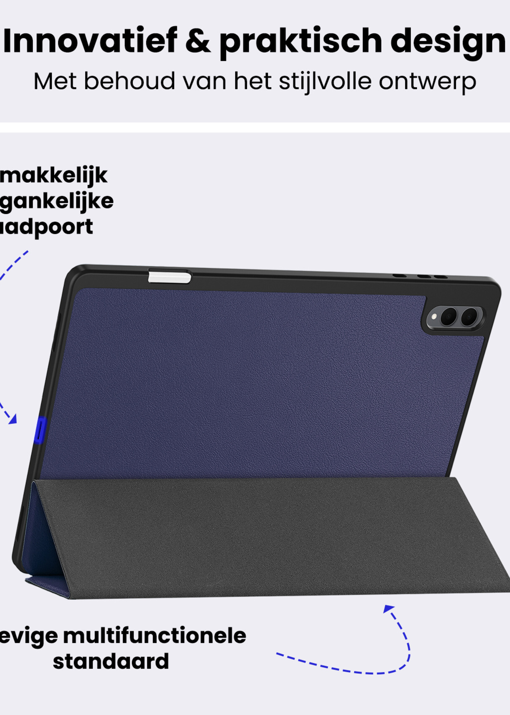 BTH BTH Samsung Galaxy Tab S11 Ultra Hoesje Met Uitsparing S Pen Met Screenprotector - Donkerblauw