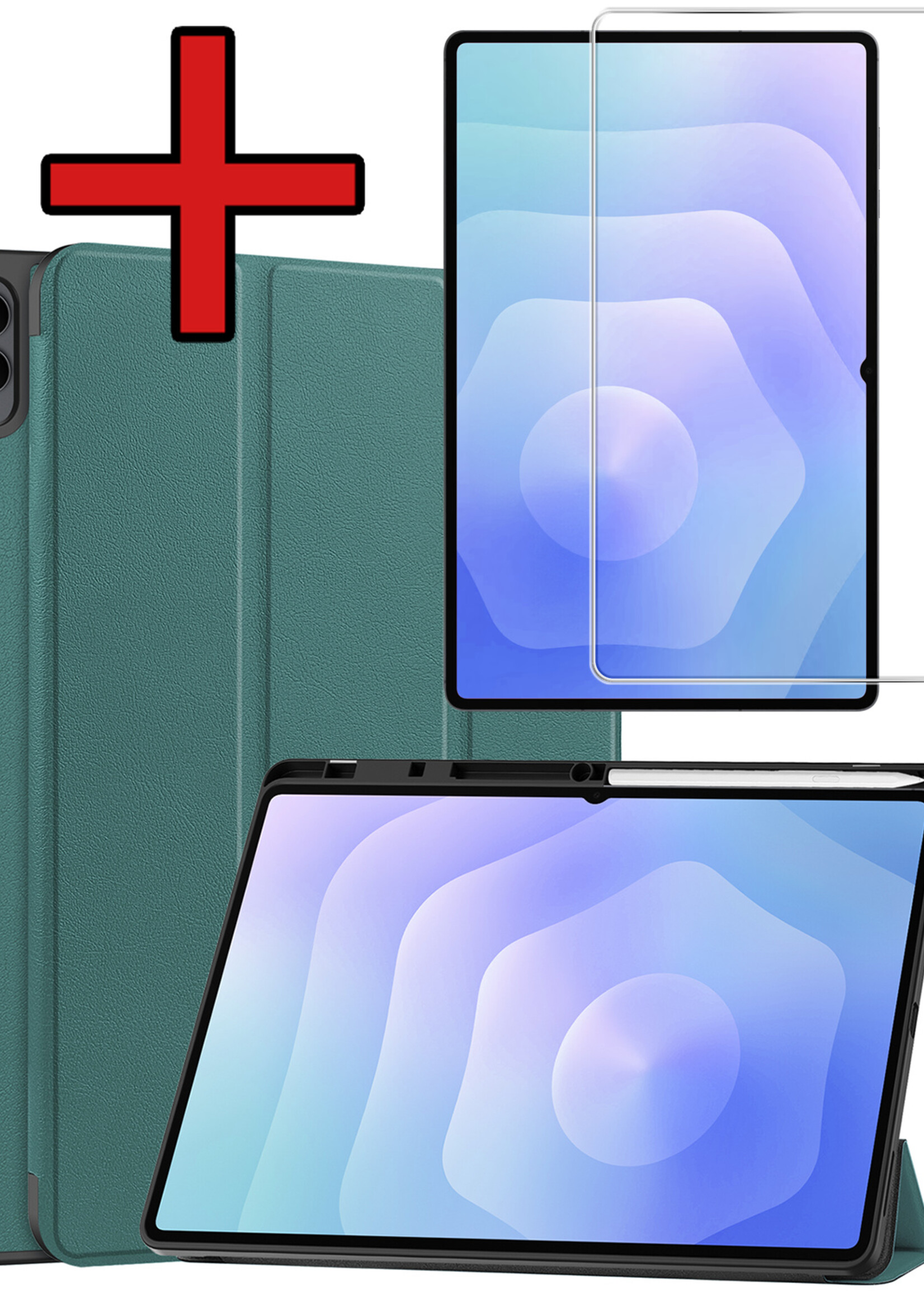 BTH BTH Samsung Galaxy Tab S11 Ultra Hoesje Met Uitsparing S Pen Met Screenprotector - Donkergroen