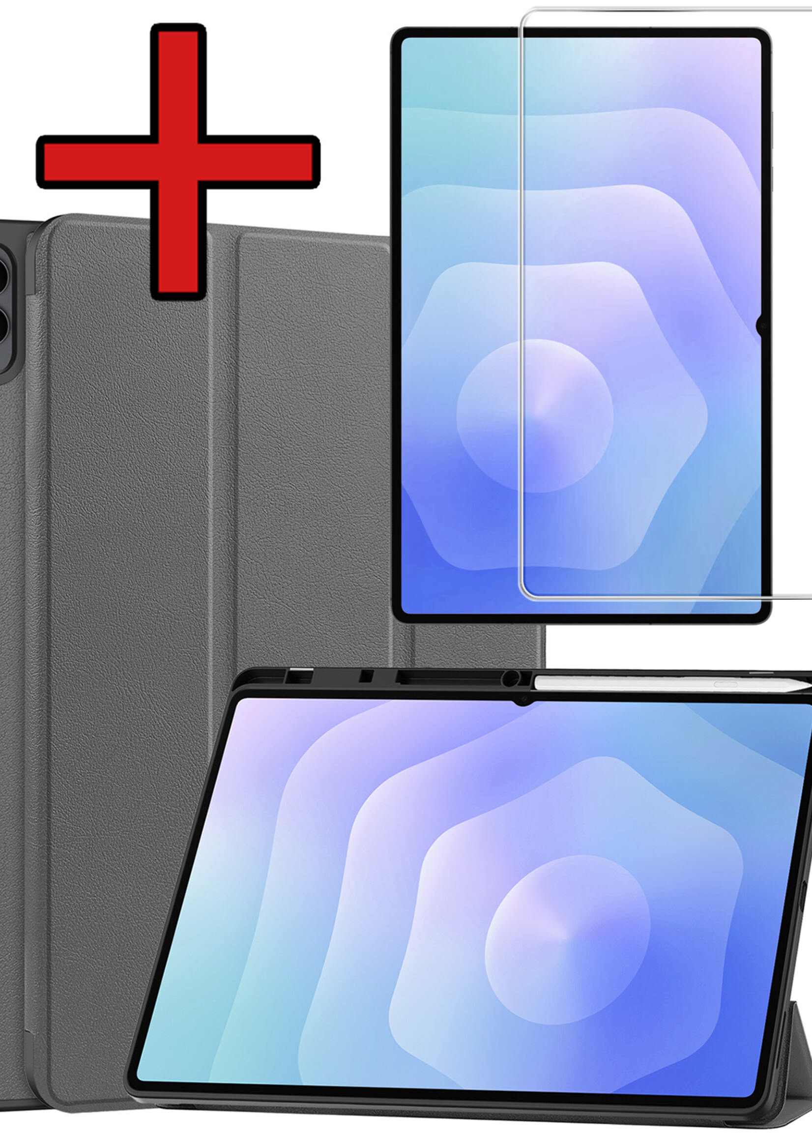 BTH BTH Samsung Galaxy Tab S11 Ultra Hoesje Met Uitsparing S Pen Met Screenprotector - Grijs