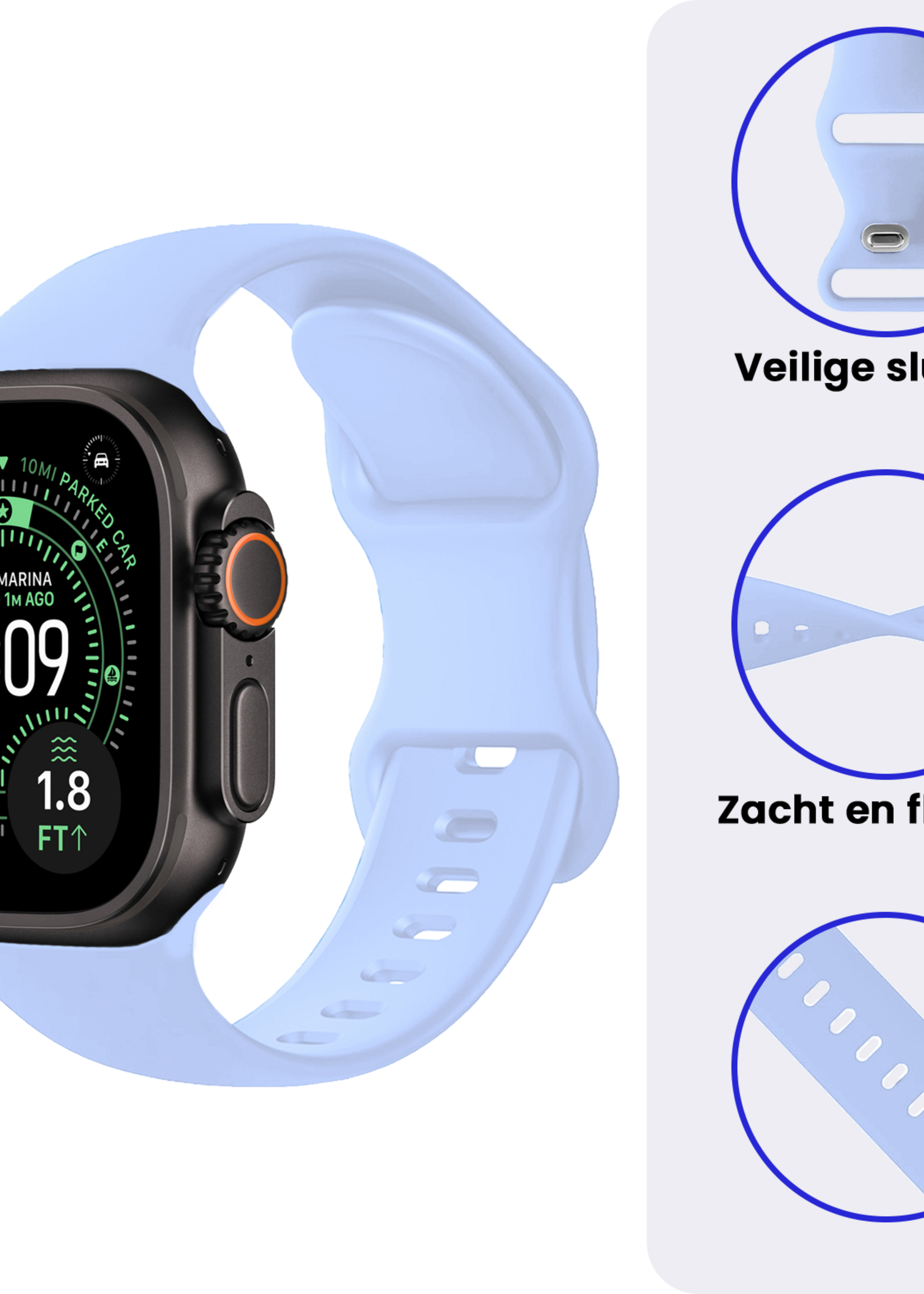 BTH BTH Apple Watch Bandje Siliconen Verstelbaar (49 mm) - Baby Blauw