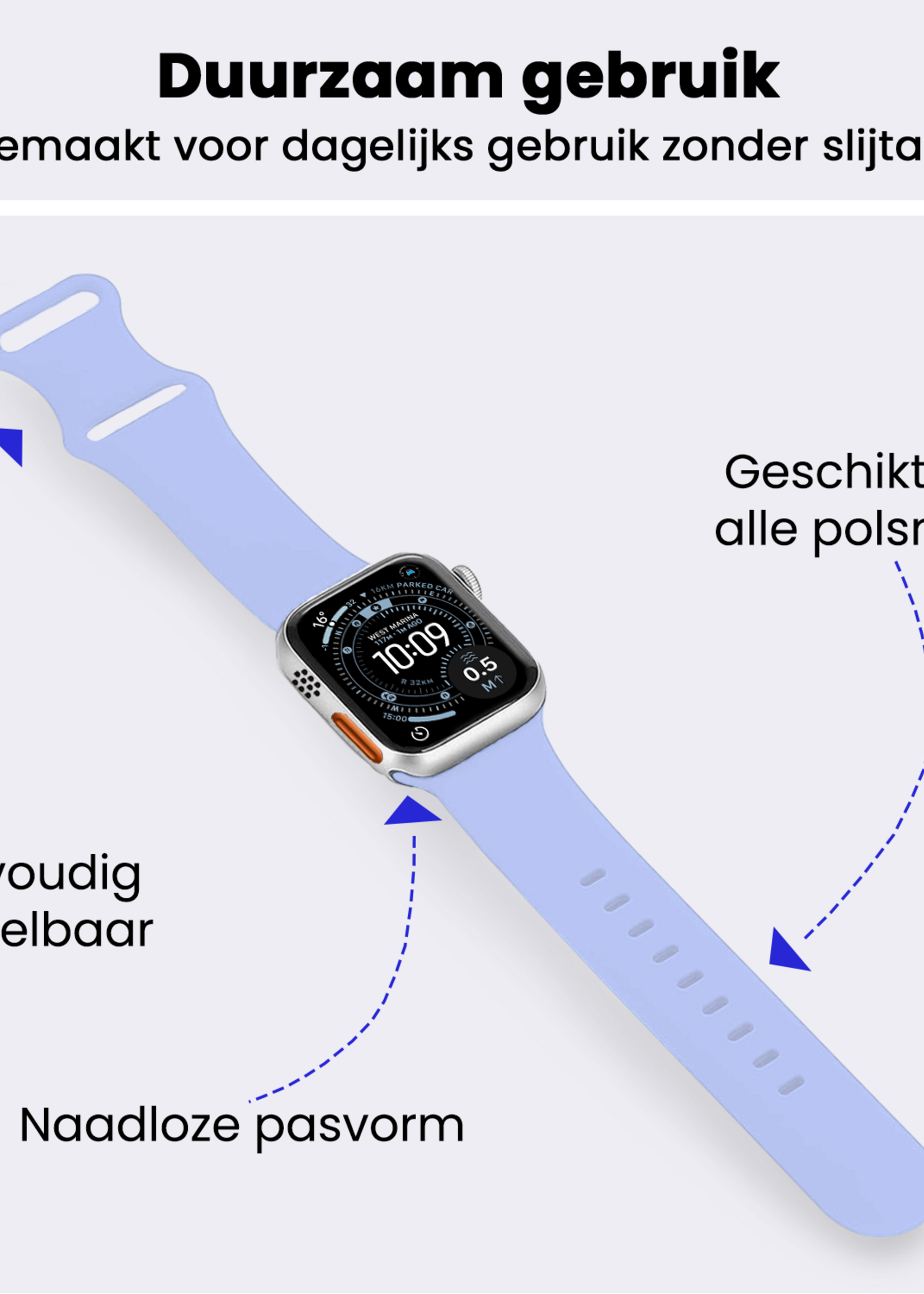 BTH BTH Apple Watch Bandje Siliconen Verstelbaar (49 mm) - Baby Blauw