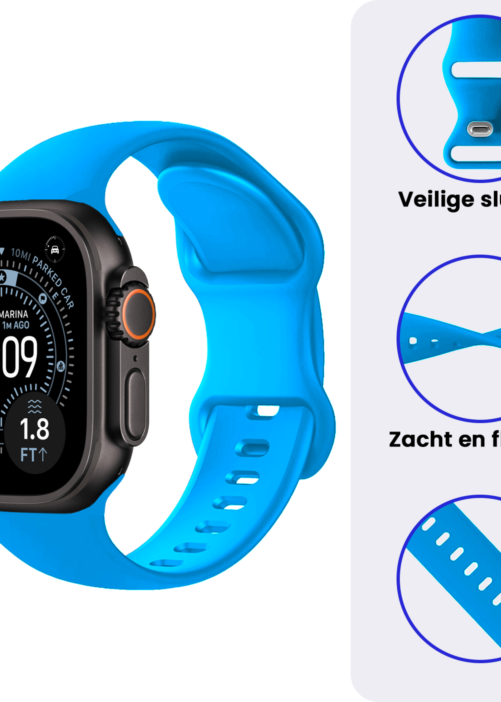 BTH BTH Apple Watch Bandje Siliconen Verstelbaar (49 mm) - Blauw