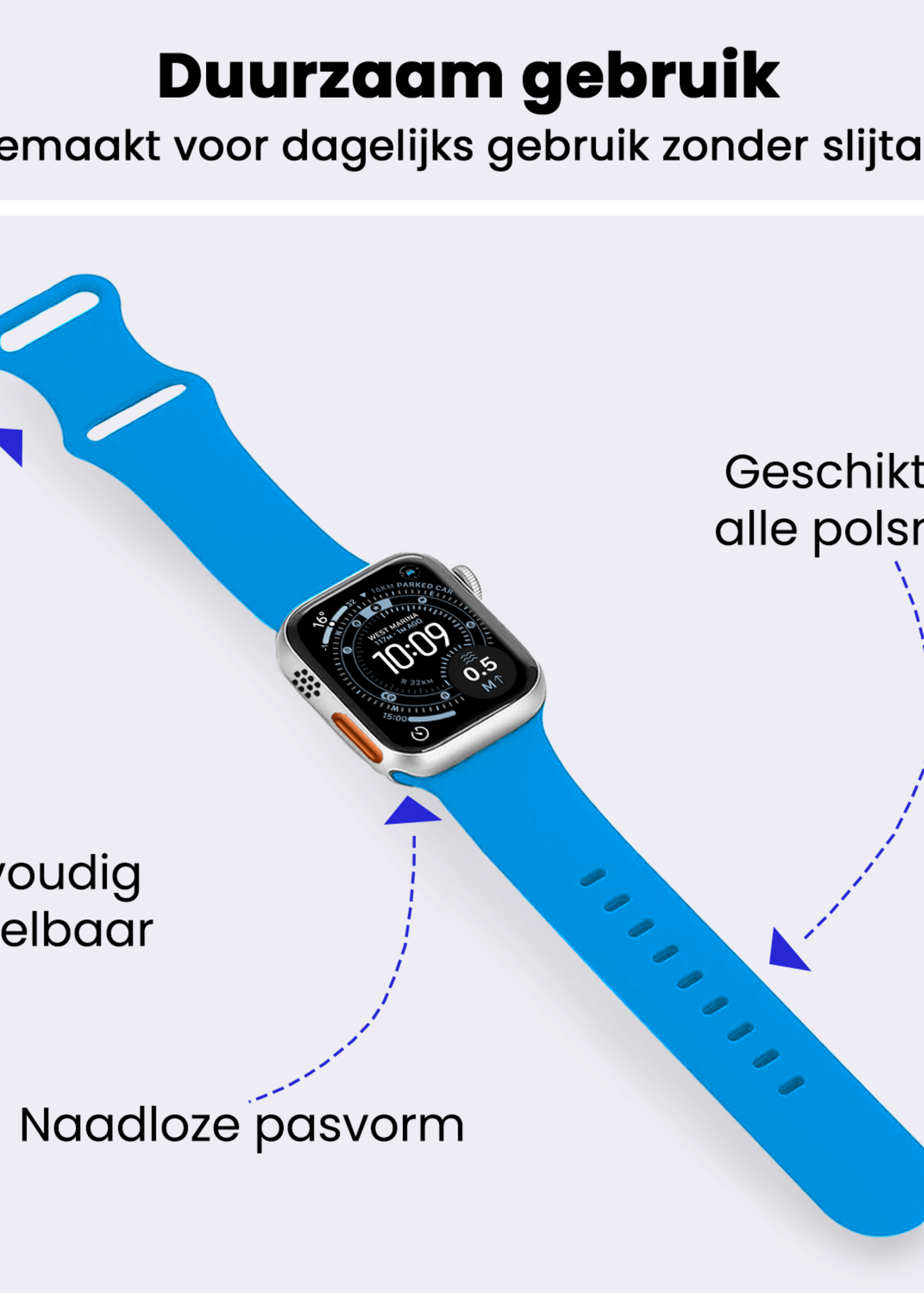 BTH BTH Apple Watch Bandje Siliconen Verstelbaar (49 mm) - Blauw