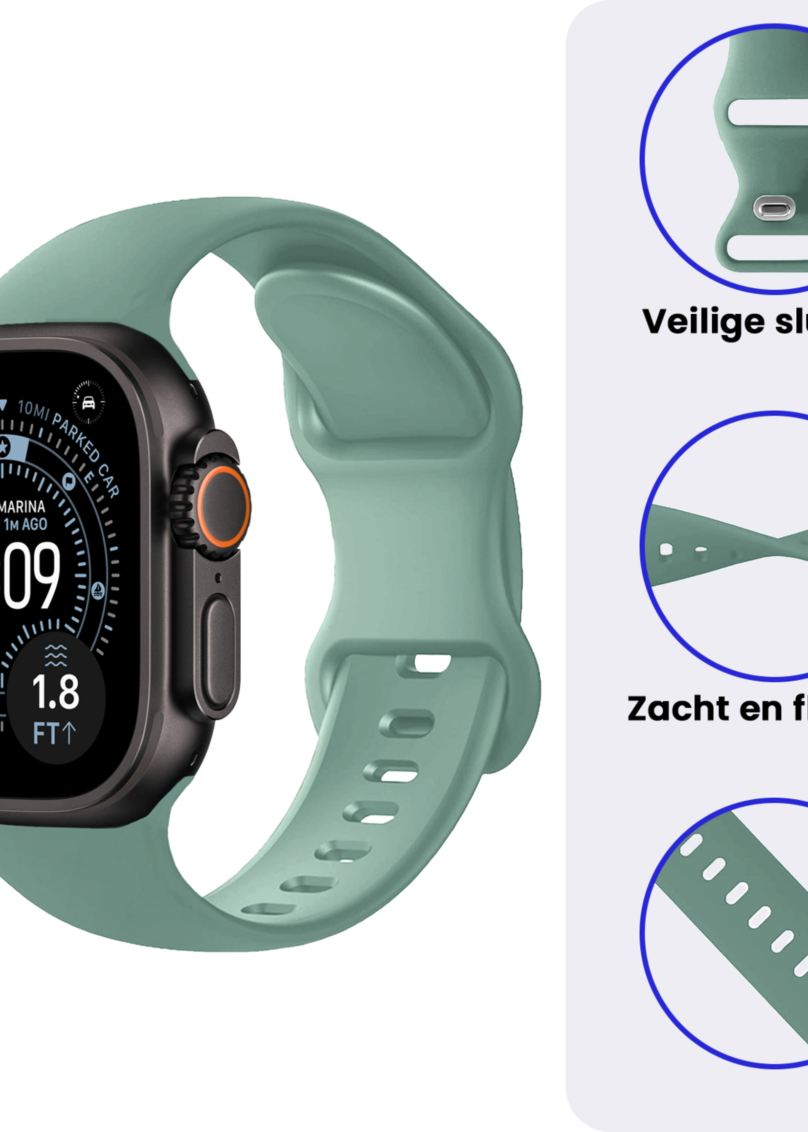 BTH BTH Apple Watch Bandje Siliconen Verstelbaar (49 mm) - Cactus