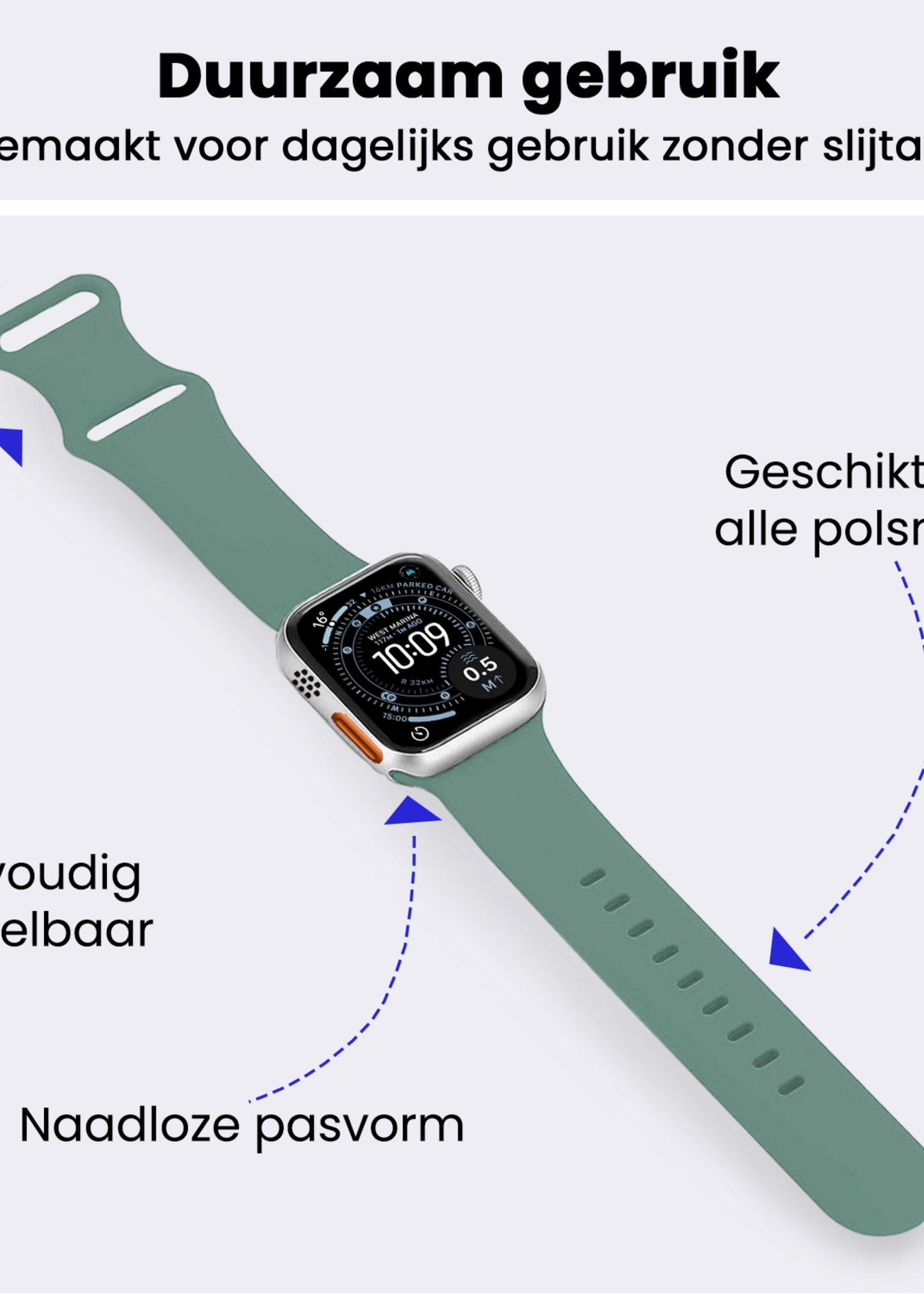 BTH BTH Apple Watch Bandje Siliconen Verstelbaar (49 mm) - Cactus