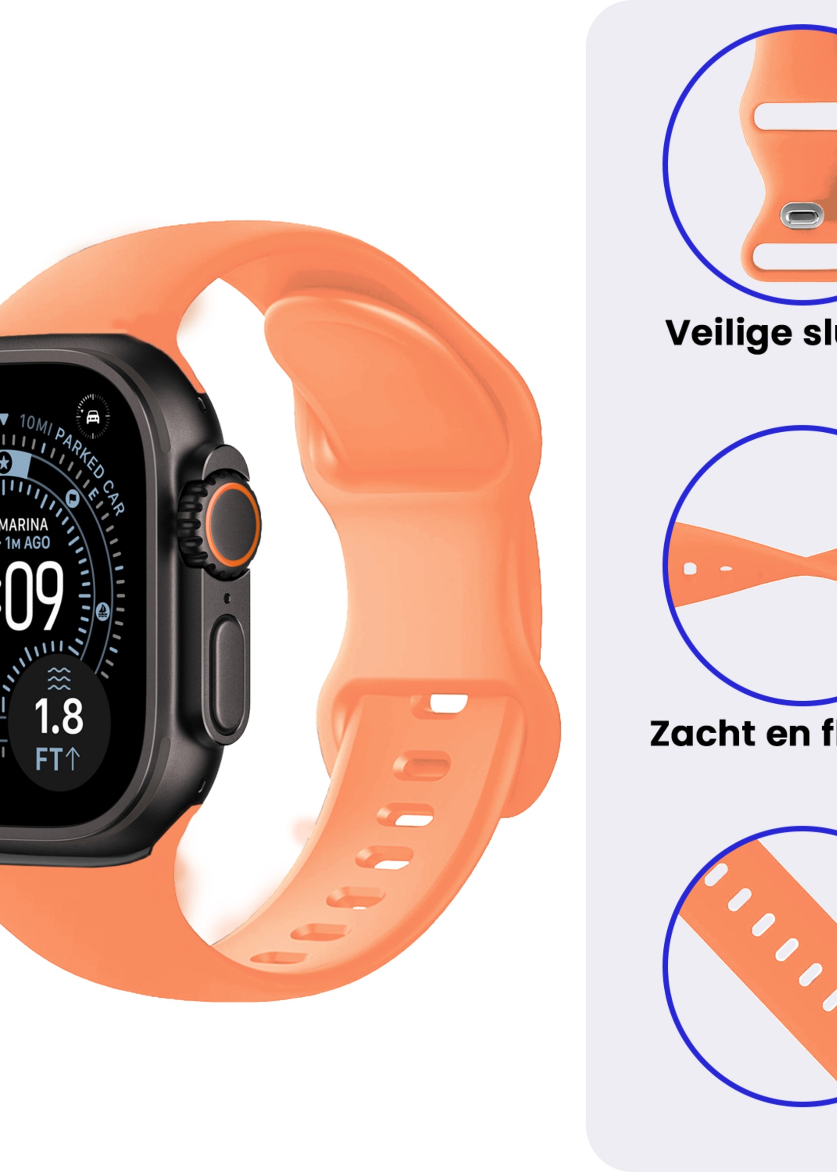 BTH BTH Apple Watch Bandje Siliconen Verstelbaar (49 mm) - Calendula