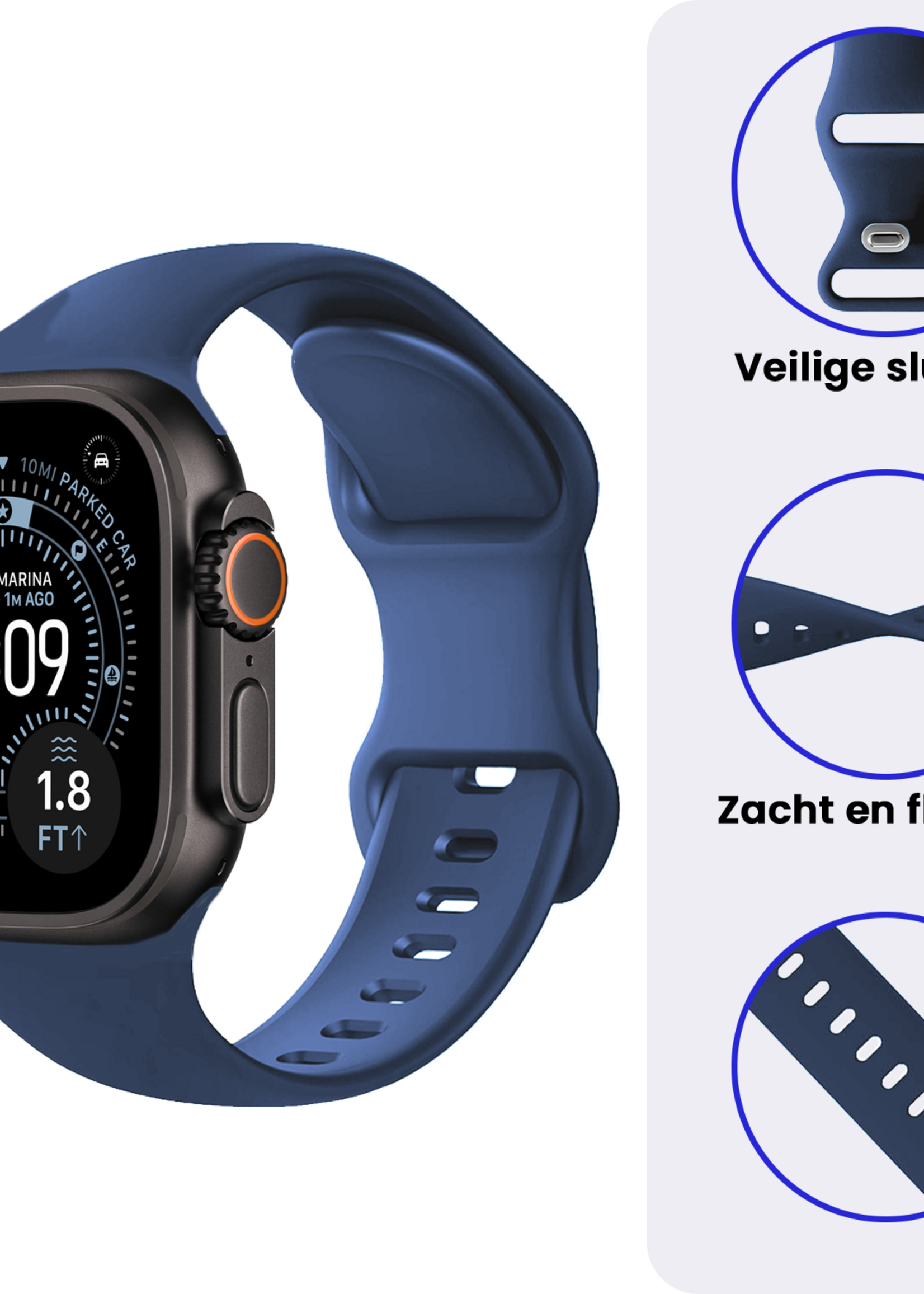 BTH BTH Apple Watch Bandje Siliconen Verstelbaar (49 mm) - Donkerblauw
