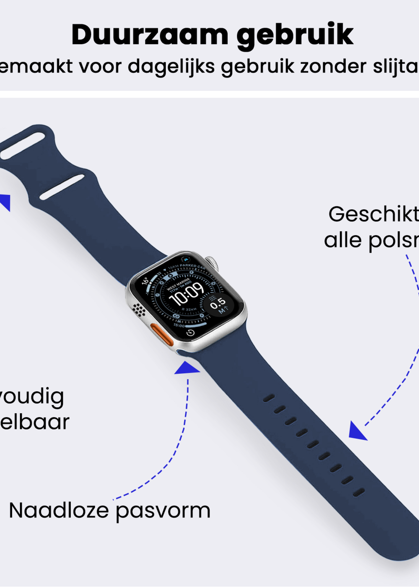 BTH BTH Apple Watch Bandje Siliconen Verstelbaar (49 mm) - Donkerblauw