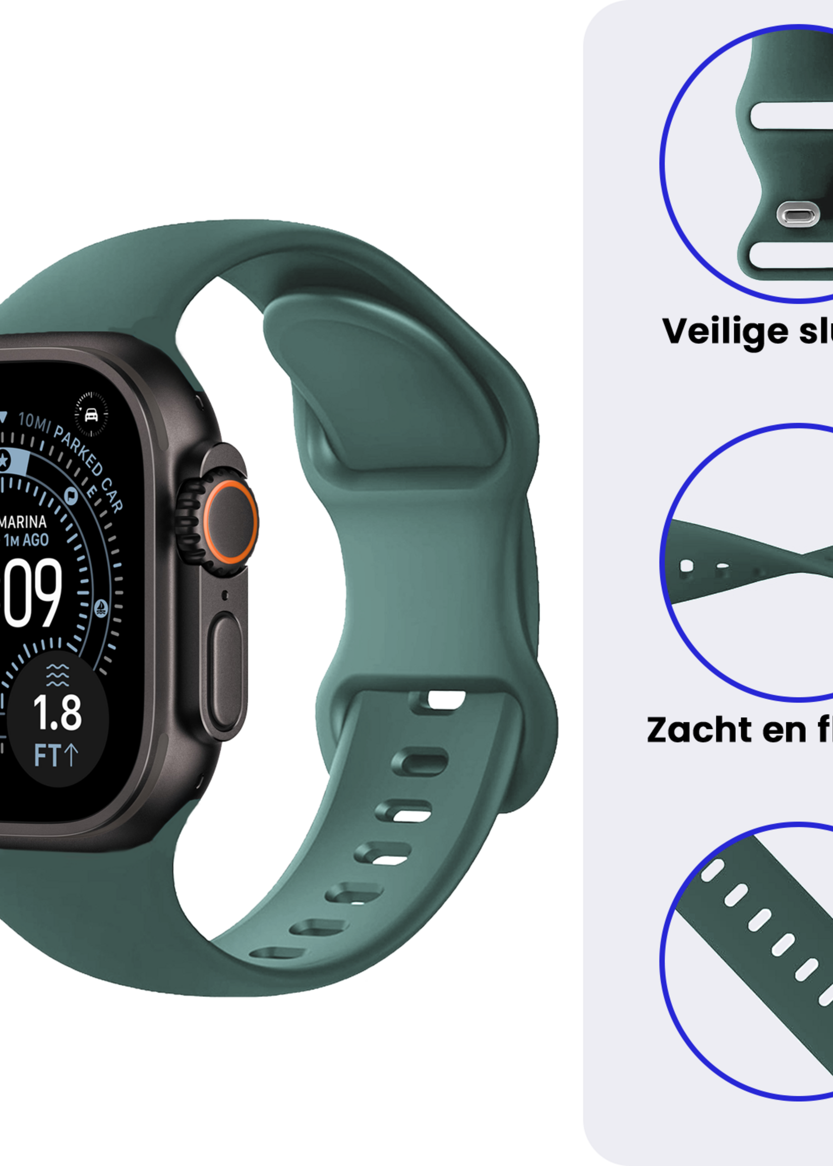 BTH BTH Apple Watch Bandje Siliconen Verstelbaar (49 mm) - Donkergroen