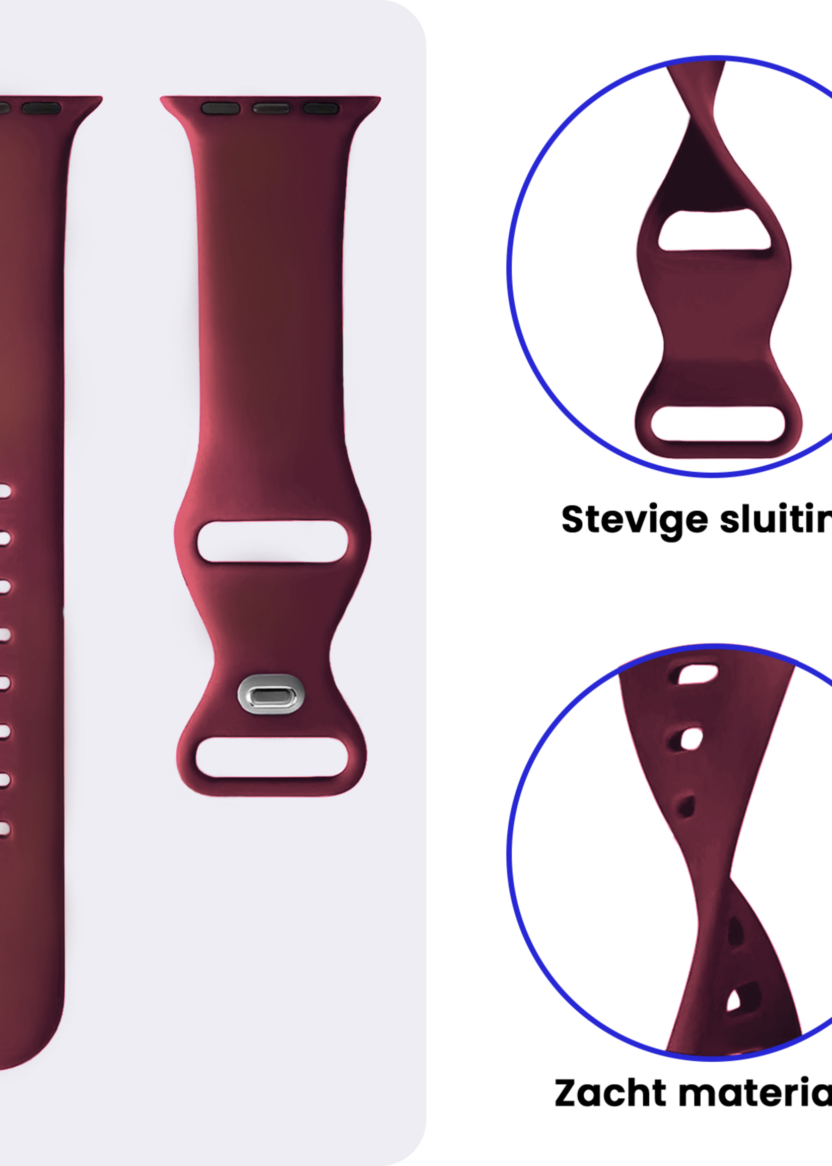 BTH BTH Apple Watch Bandje Siliconen Verstelbaar (49 mm) - Donker Rood