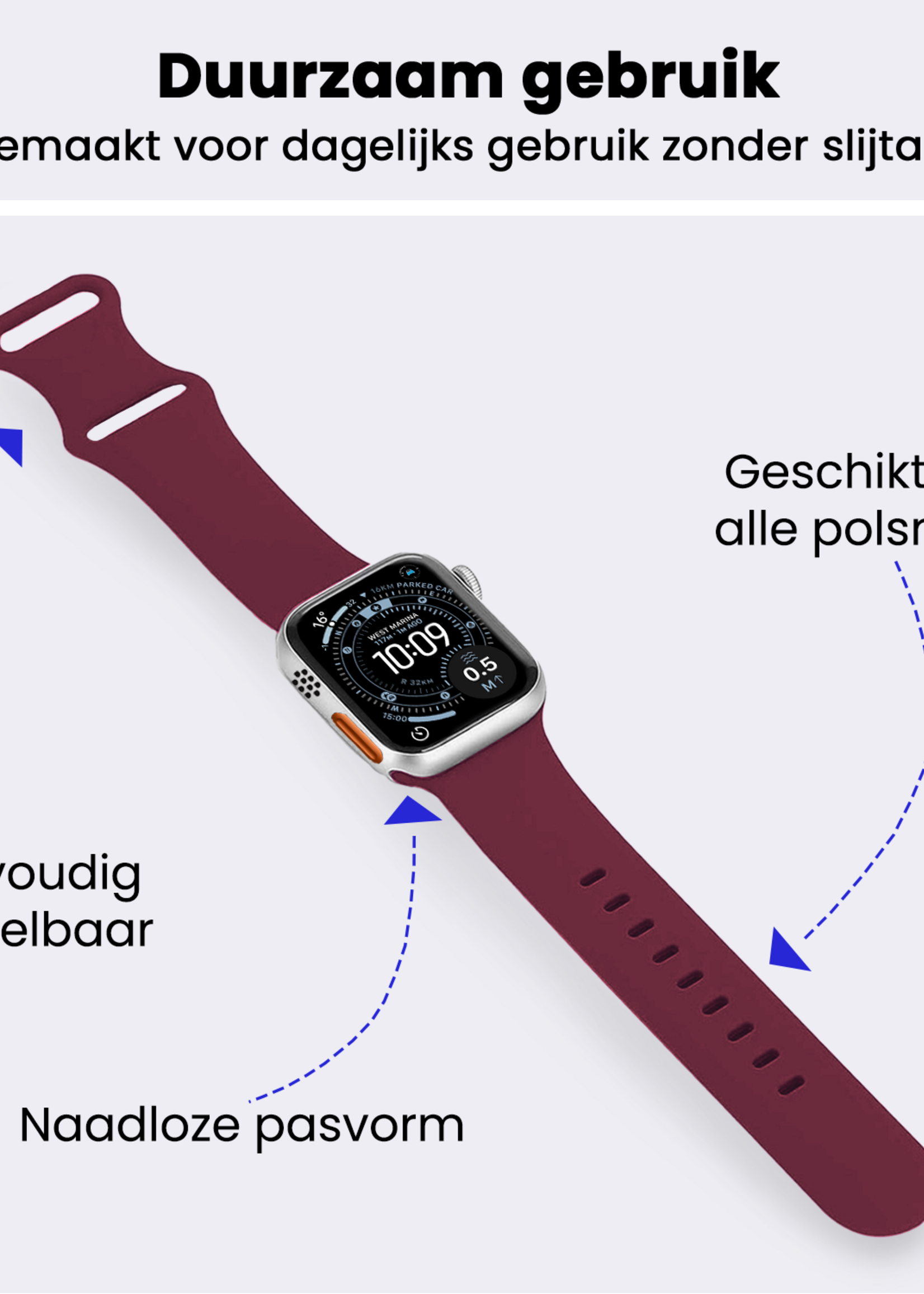 BTH BTH Apple Watch Bandje Siliconen Verstelbaar (49 mm) - Donker Rood