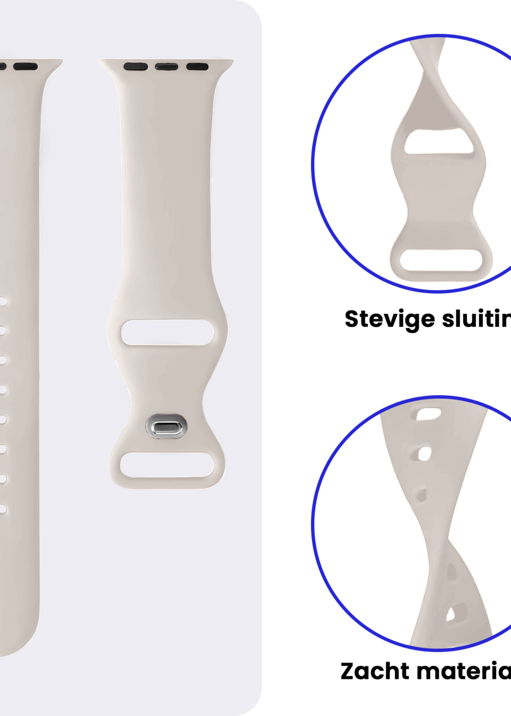 BTH BTH Apple Watch Bandje Siliconen Verstelbaar (49 mm) - Ivoor