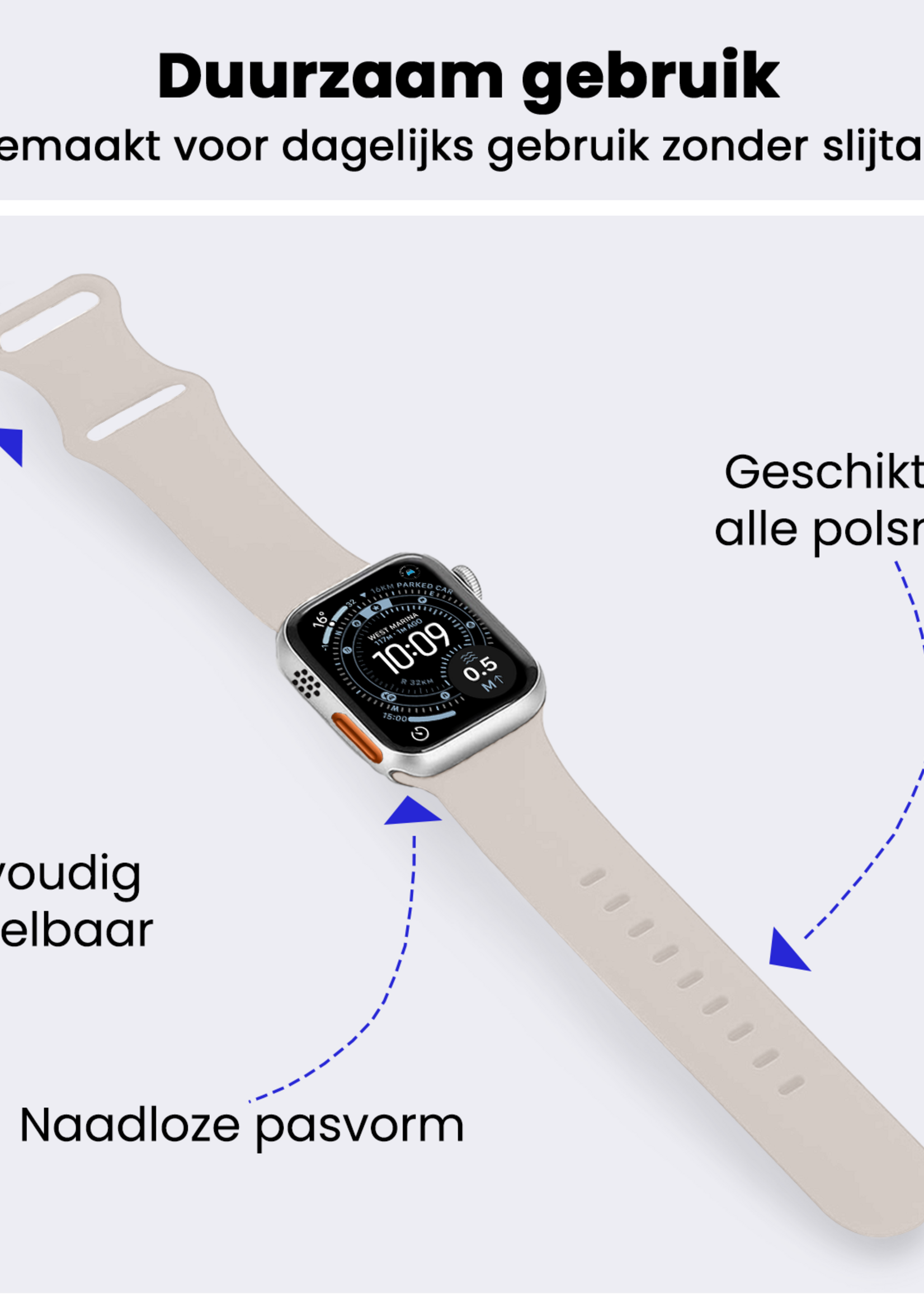 BTH BTH Apple Watch Bandje Siliconen Verstelbaar (49 mm) - Ivoor