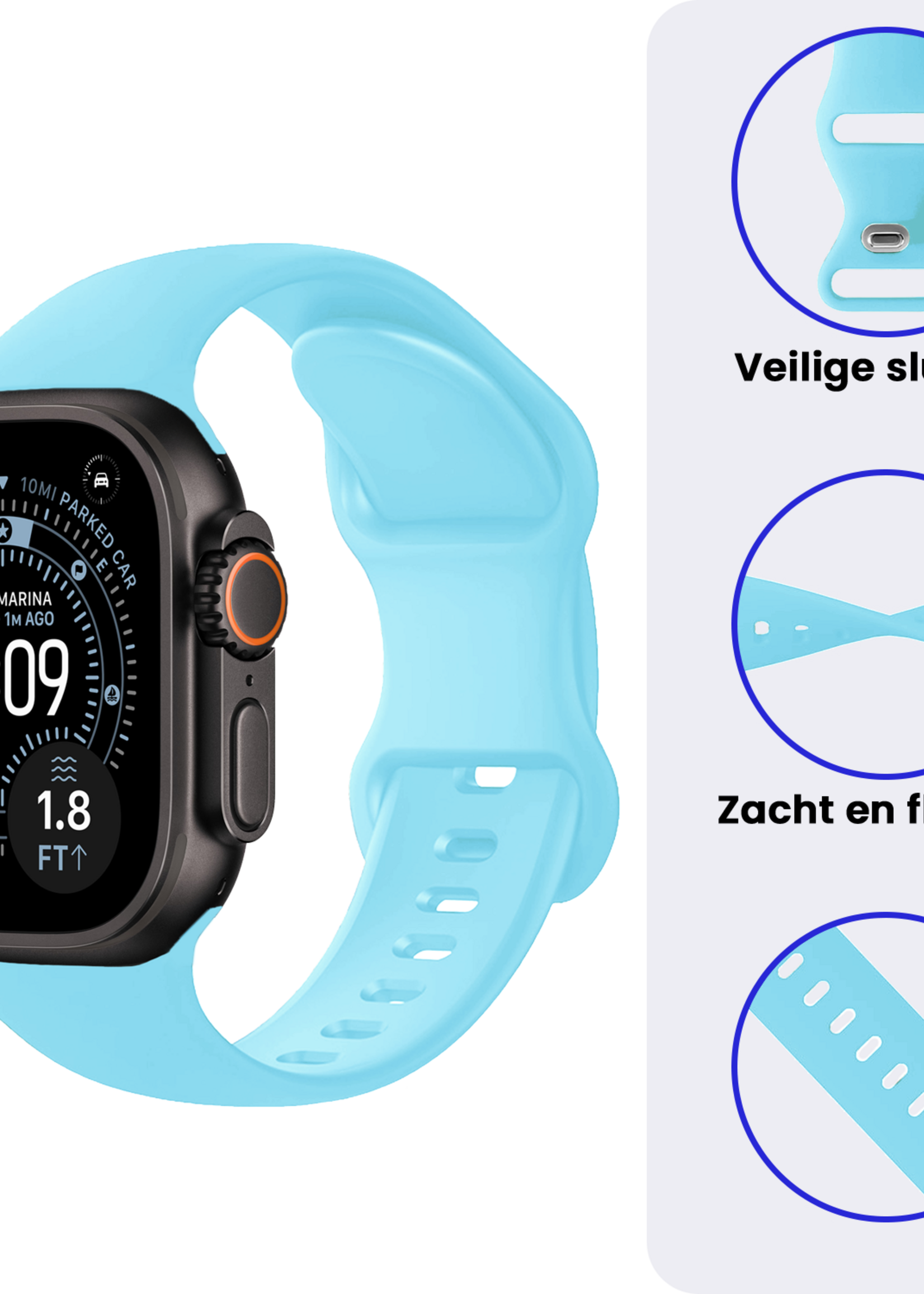 BTH BTH Apple Watch Bandje Siliconen Verstelbaar (49 mm) - Lichtblauw
