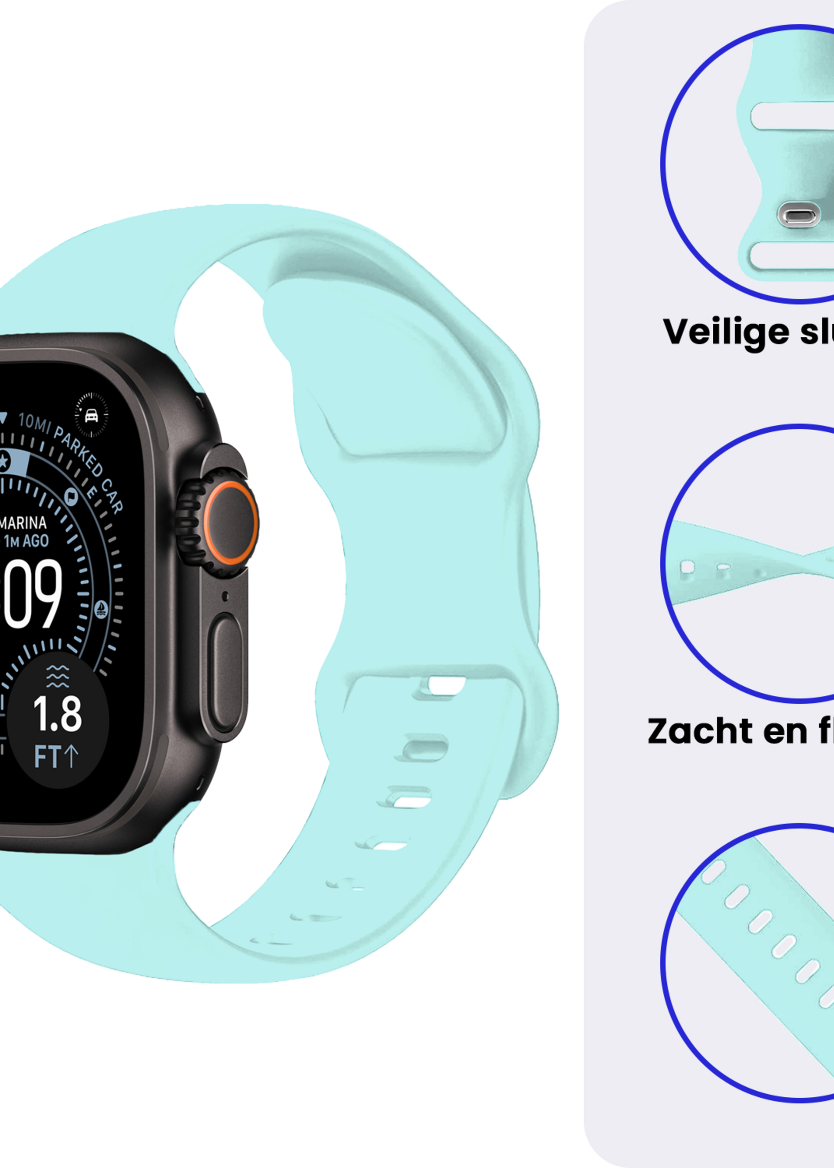 BTH BTH Apple Watch Bandje Siliconen Verstelbaar (49 mm) - Mint