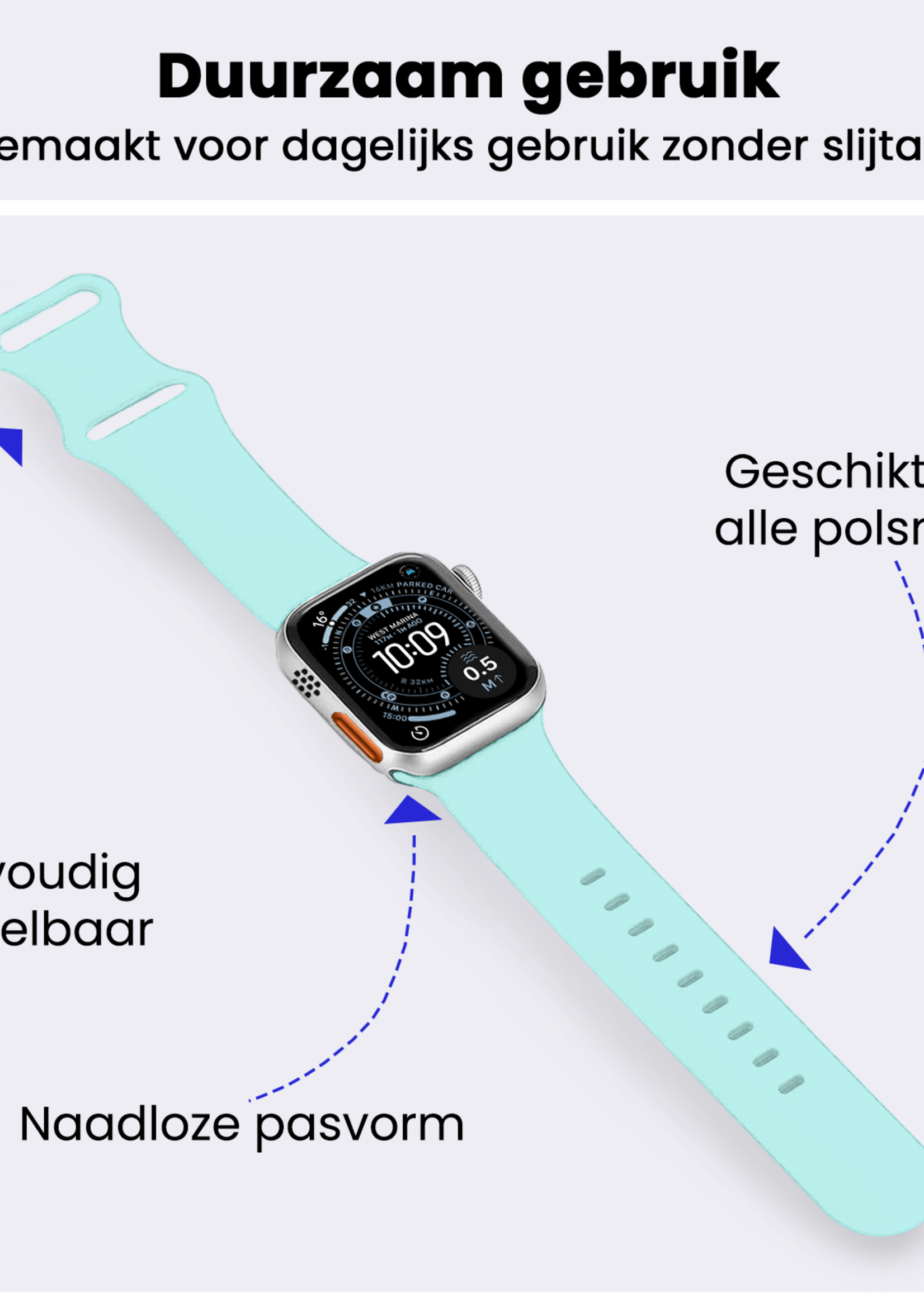 BTH BTH Apple Watch Bandje Siliconen Verstelbaar (49 mm) - Mint