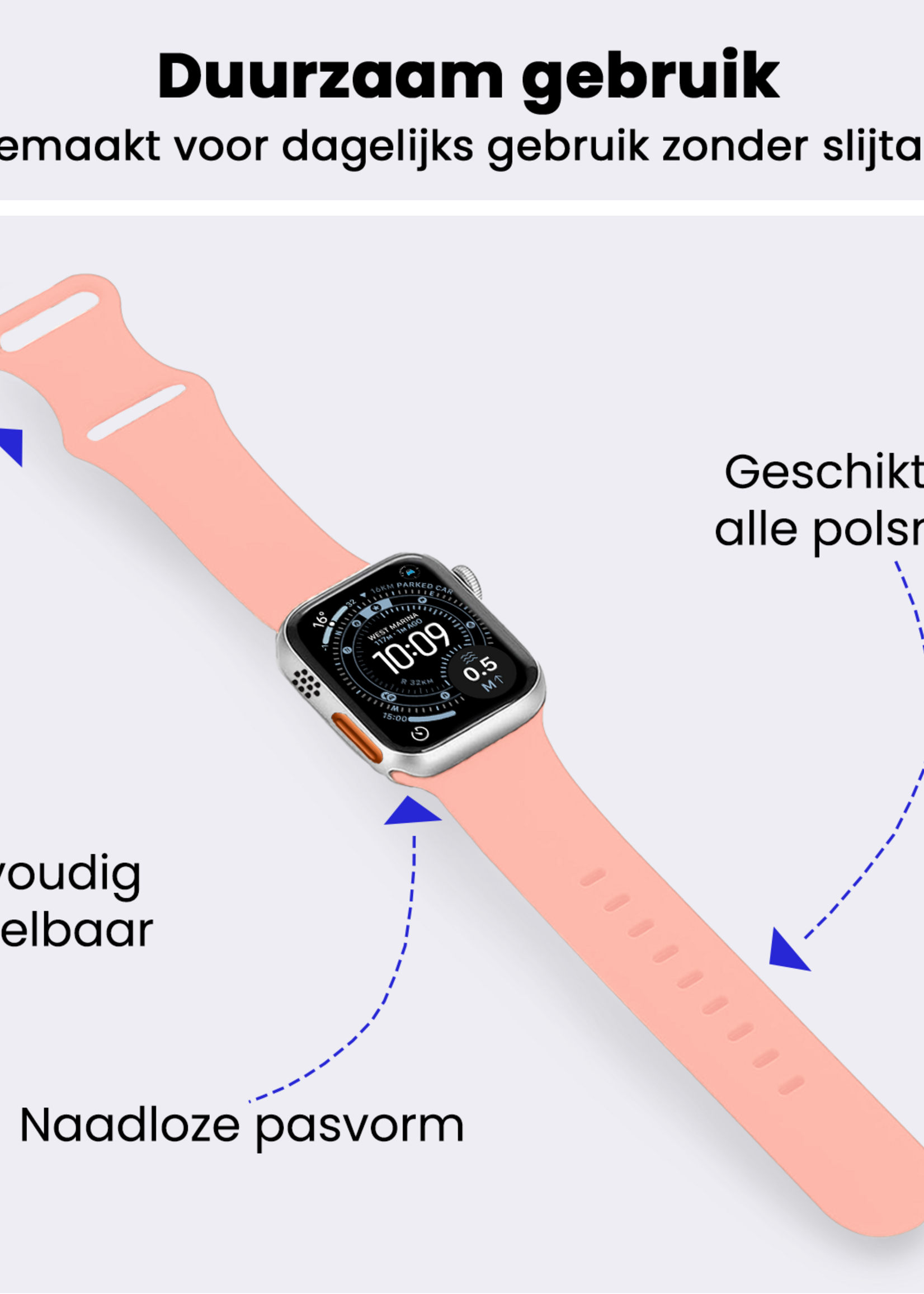 BTH BTH Apple Watch Bandje Siliconen Verstelbaar (49 mm) - Oud Roze