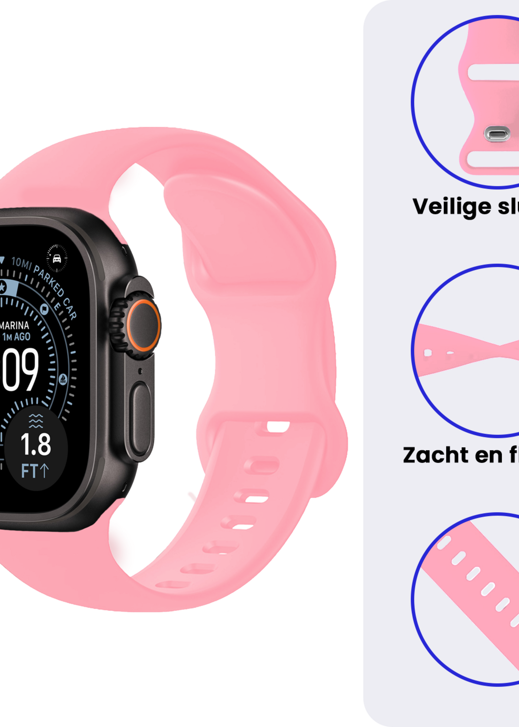 BTH BTH Apple Watch Bandje Siliconen Verstelbaar (49 mm) - Roze