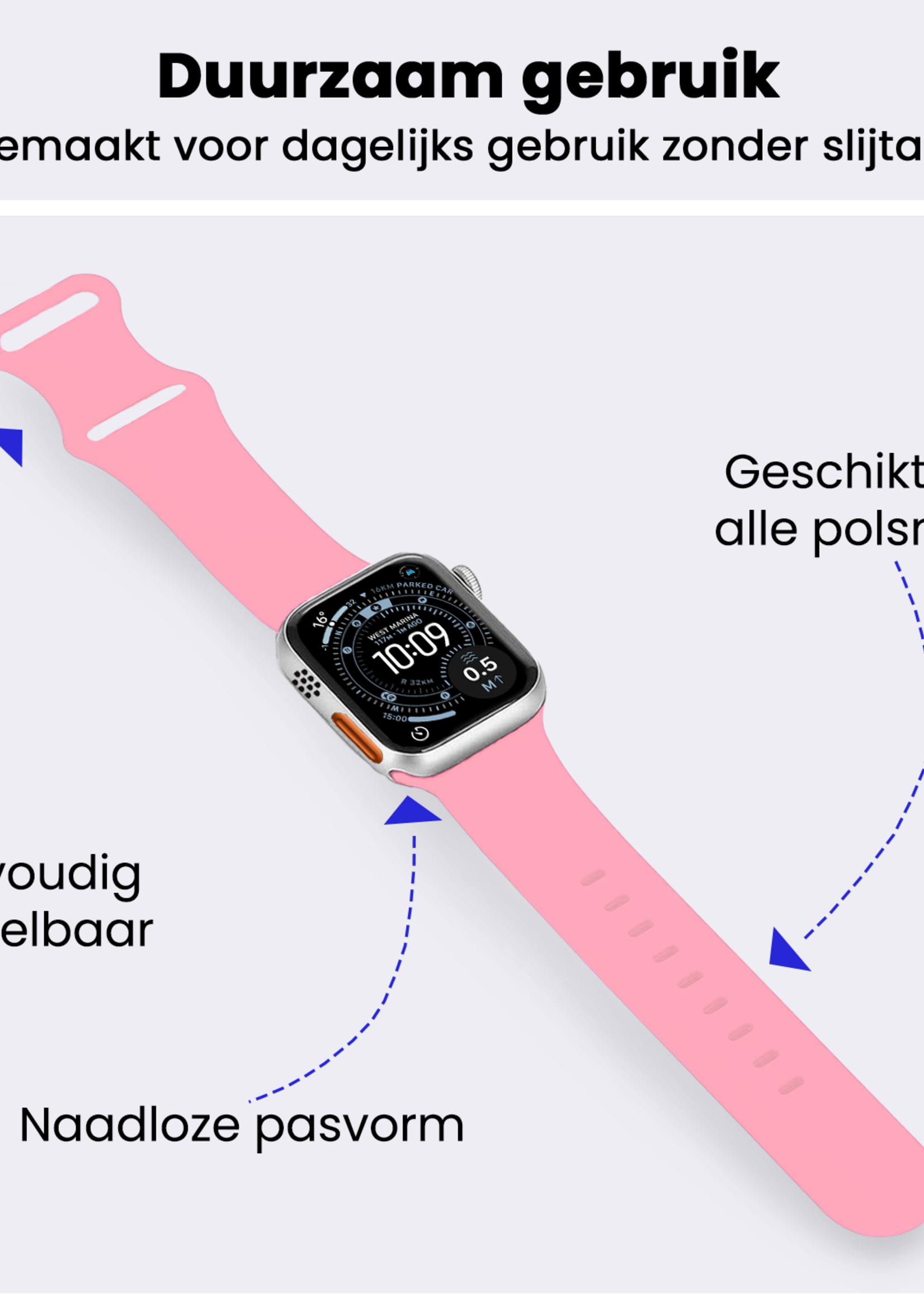 BTH BTH Apple Watch Bandje Siliconen Verstelbaar (49 mm) - Roze