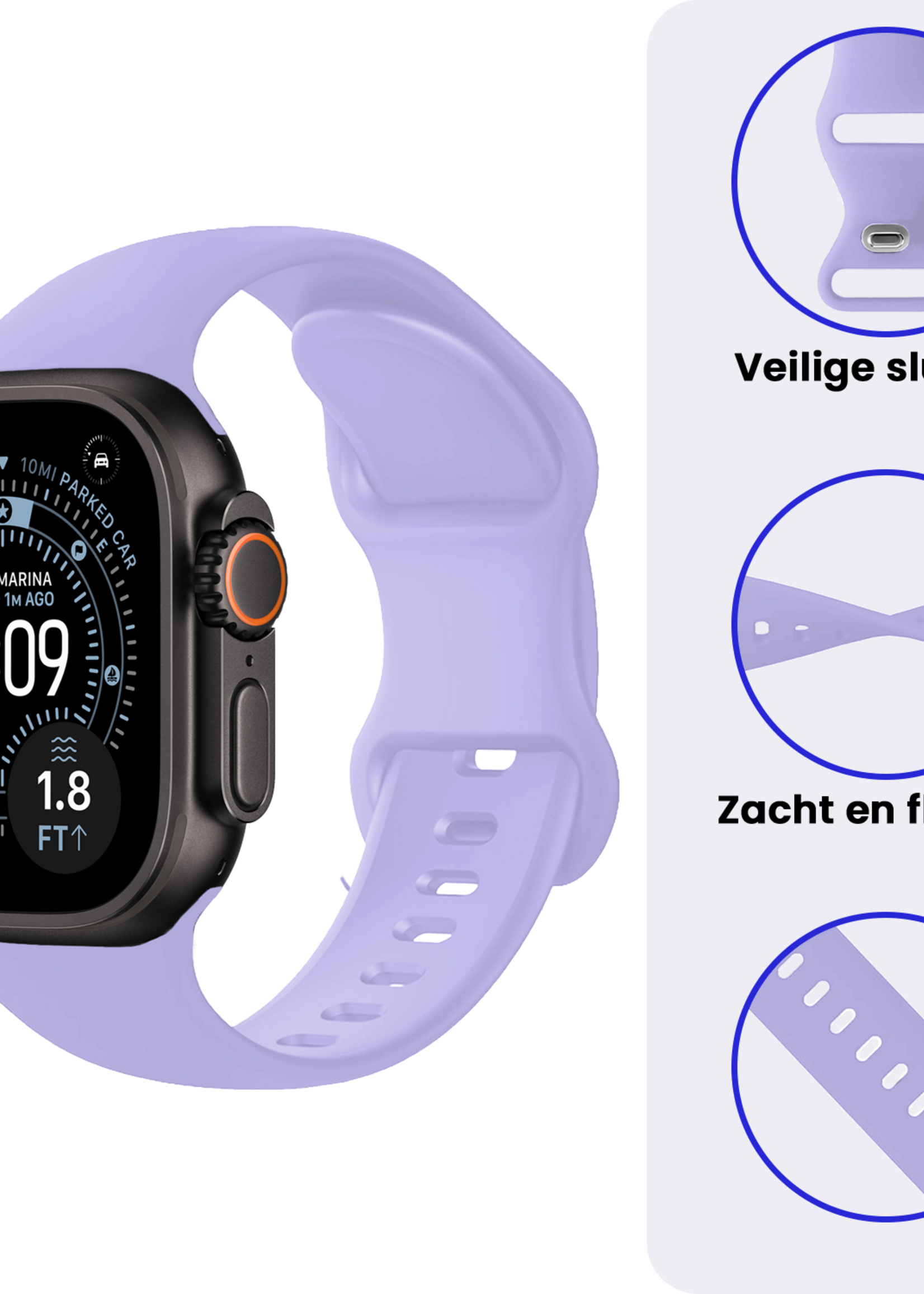 BTH BTH Apple Watch Bandje Siliconen Verstelbaar (49 mm) - Violet