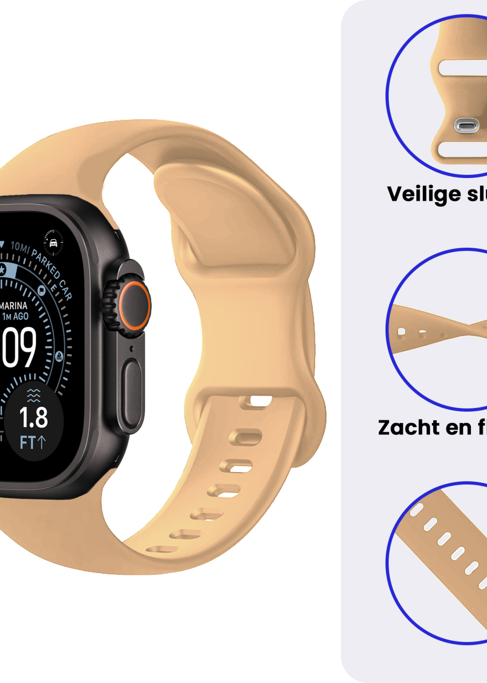 BTH BTH Apple Watch Bandje Siliconen Verstelbaar (49 mm) - Walnoot
