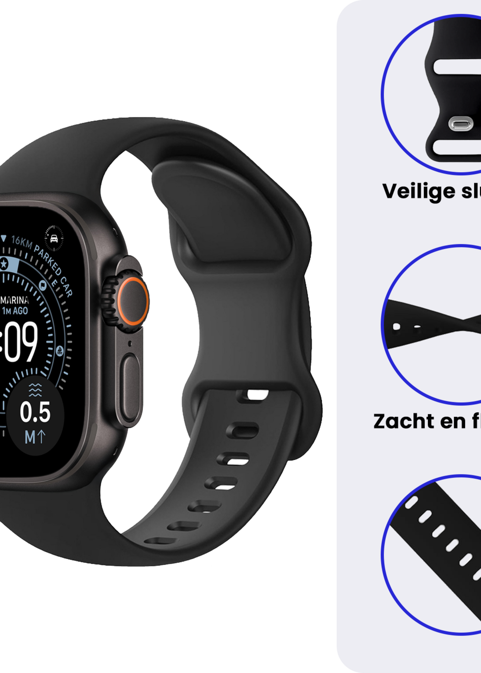 BTH BTH Apple Watch Bandje Siliconen Verstelbaar (49 mm) - Zwart