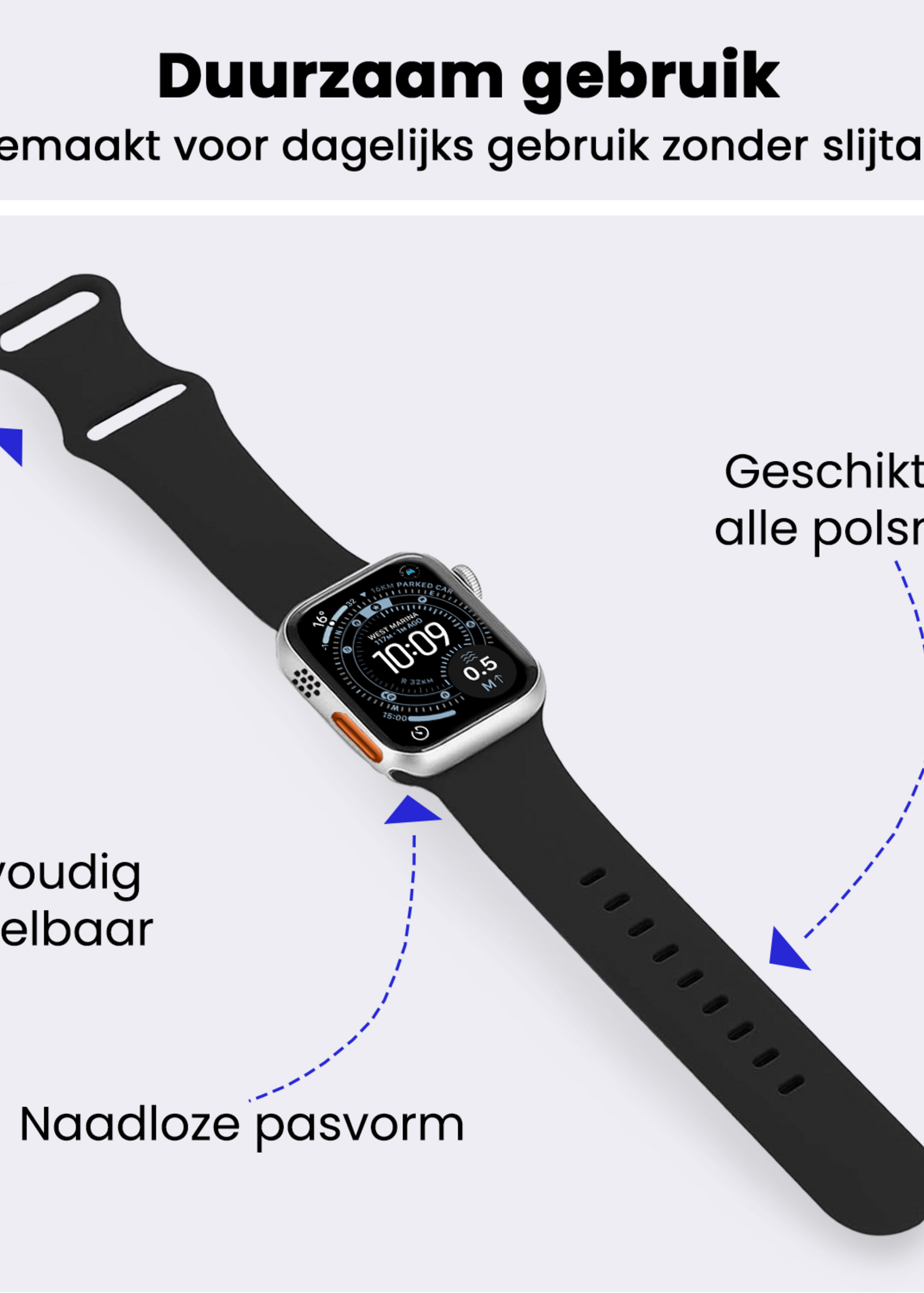 BTH BTH Apple Watch Bandje Siliconen Verstelbaar (49 mm) - Zwart